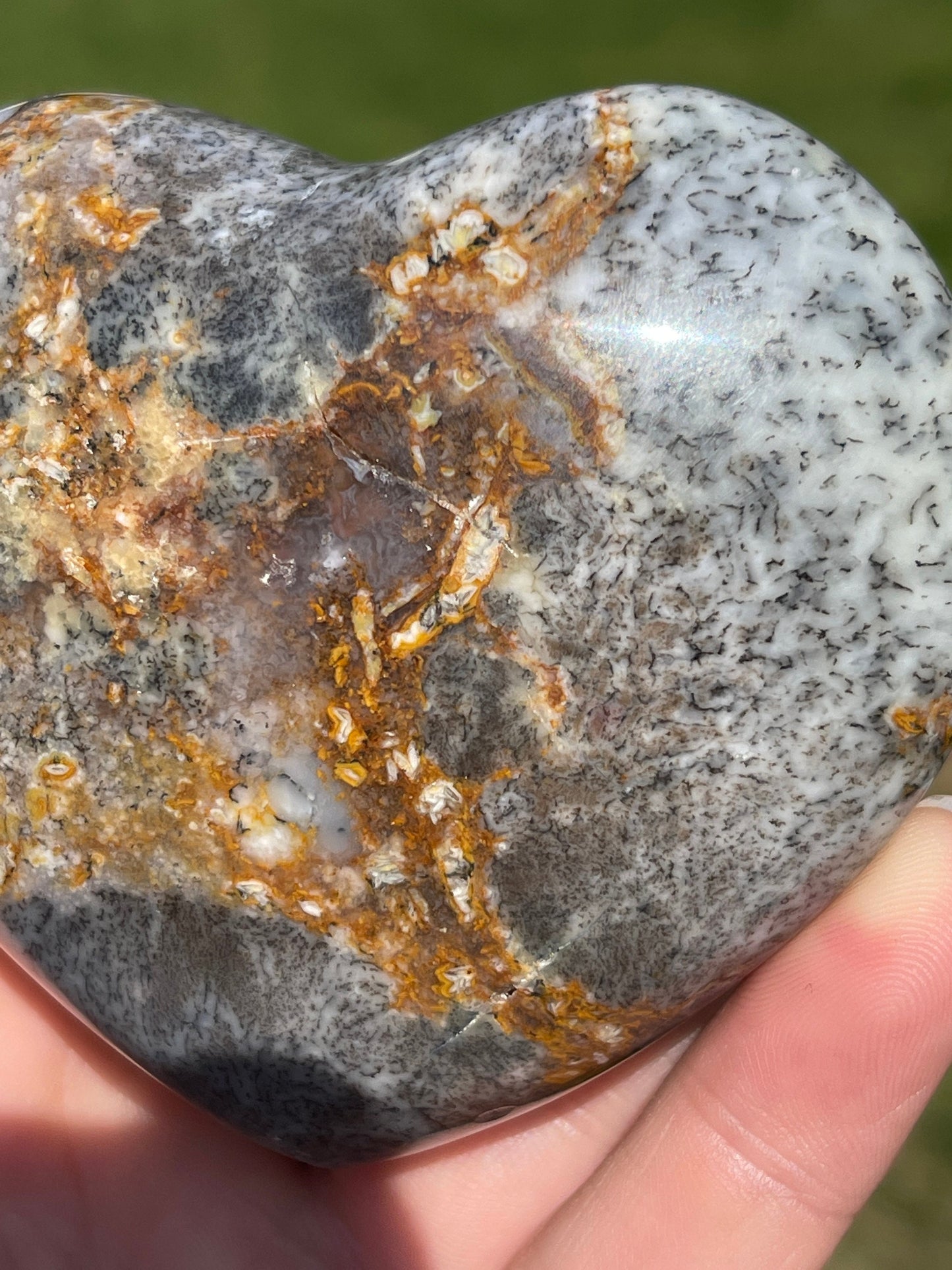 Dendritic Agate Heart Palm Stone