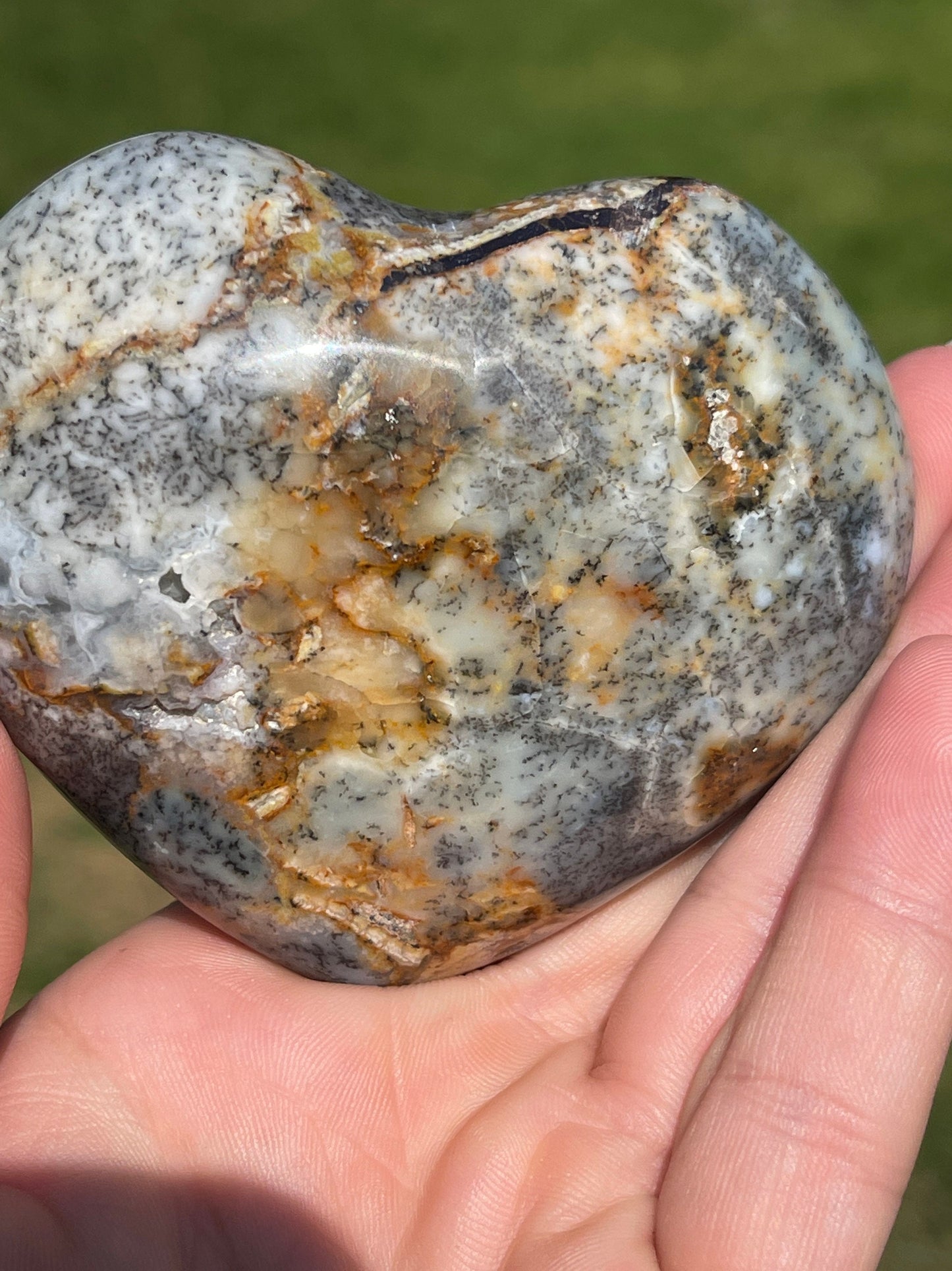 Dendritic Agate Heart Palm Stone