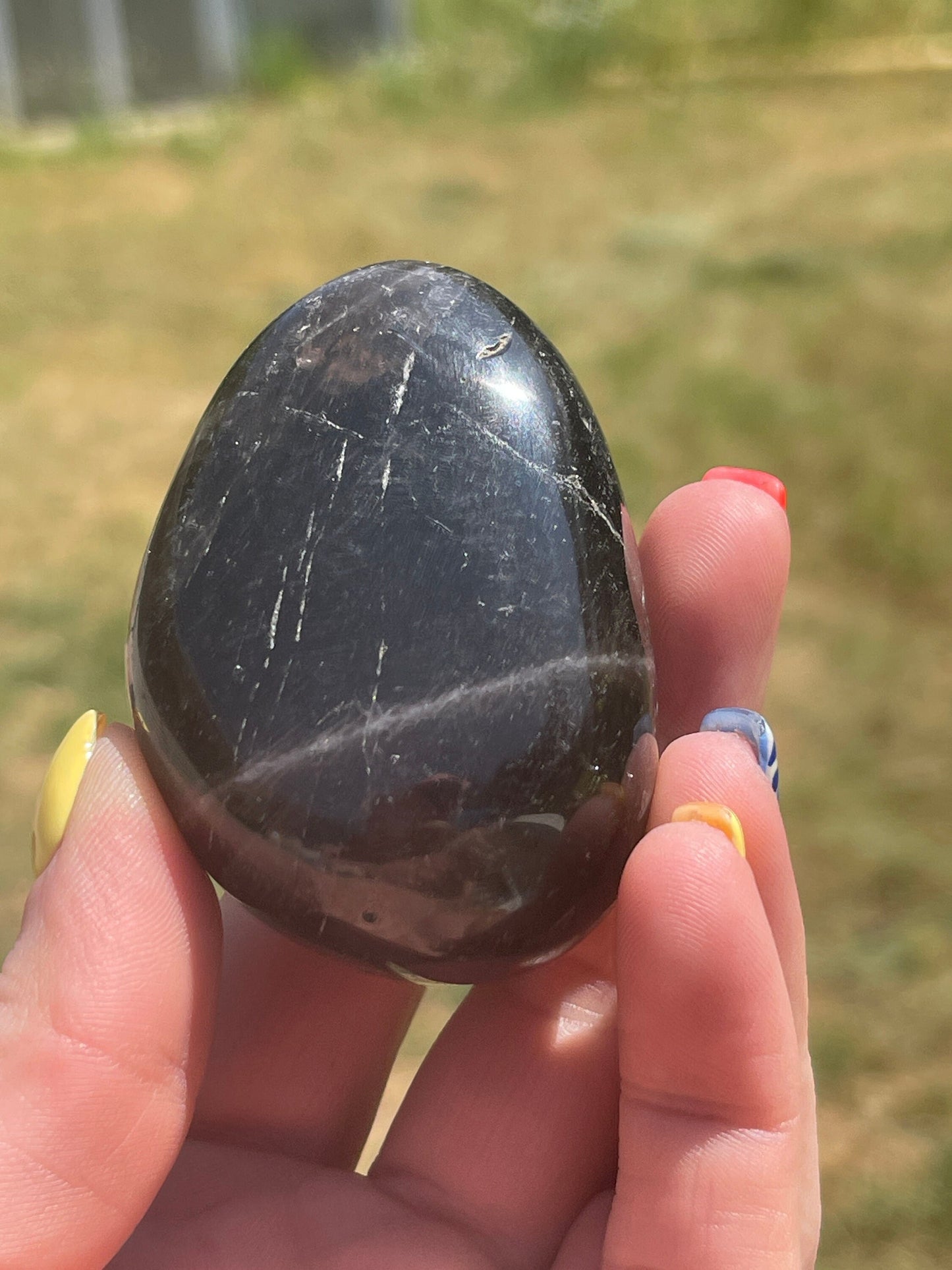 Black Rose Quartz Palm Stone with Flash