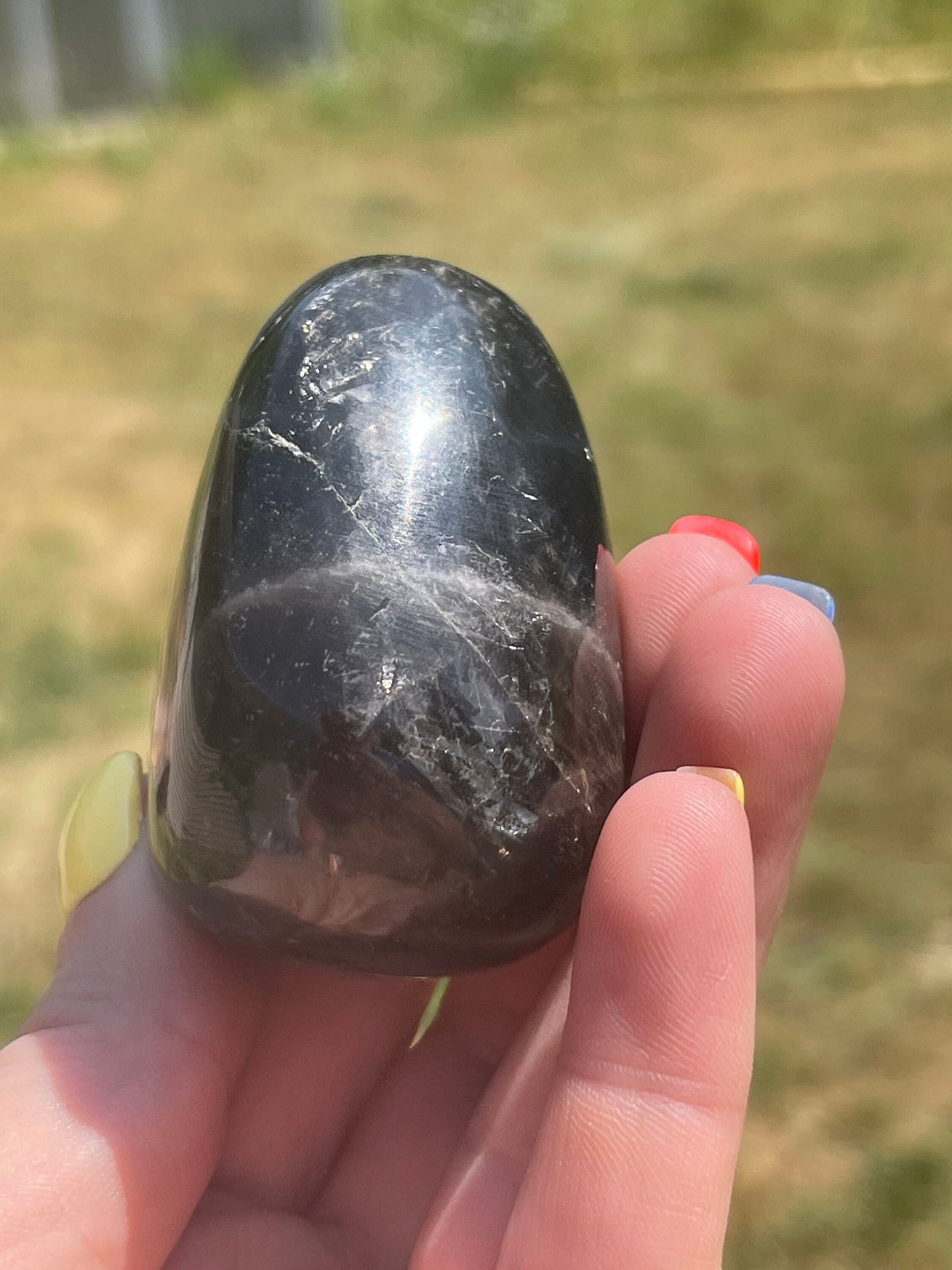 Black Rose Quartz Palm Stone with Flash