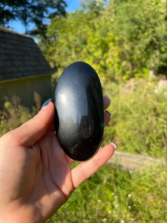 Black Rainbow Obsidian Palm Stone