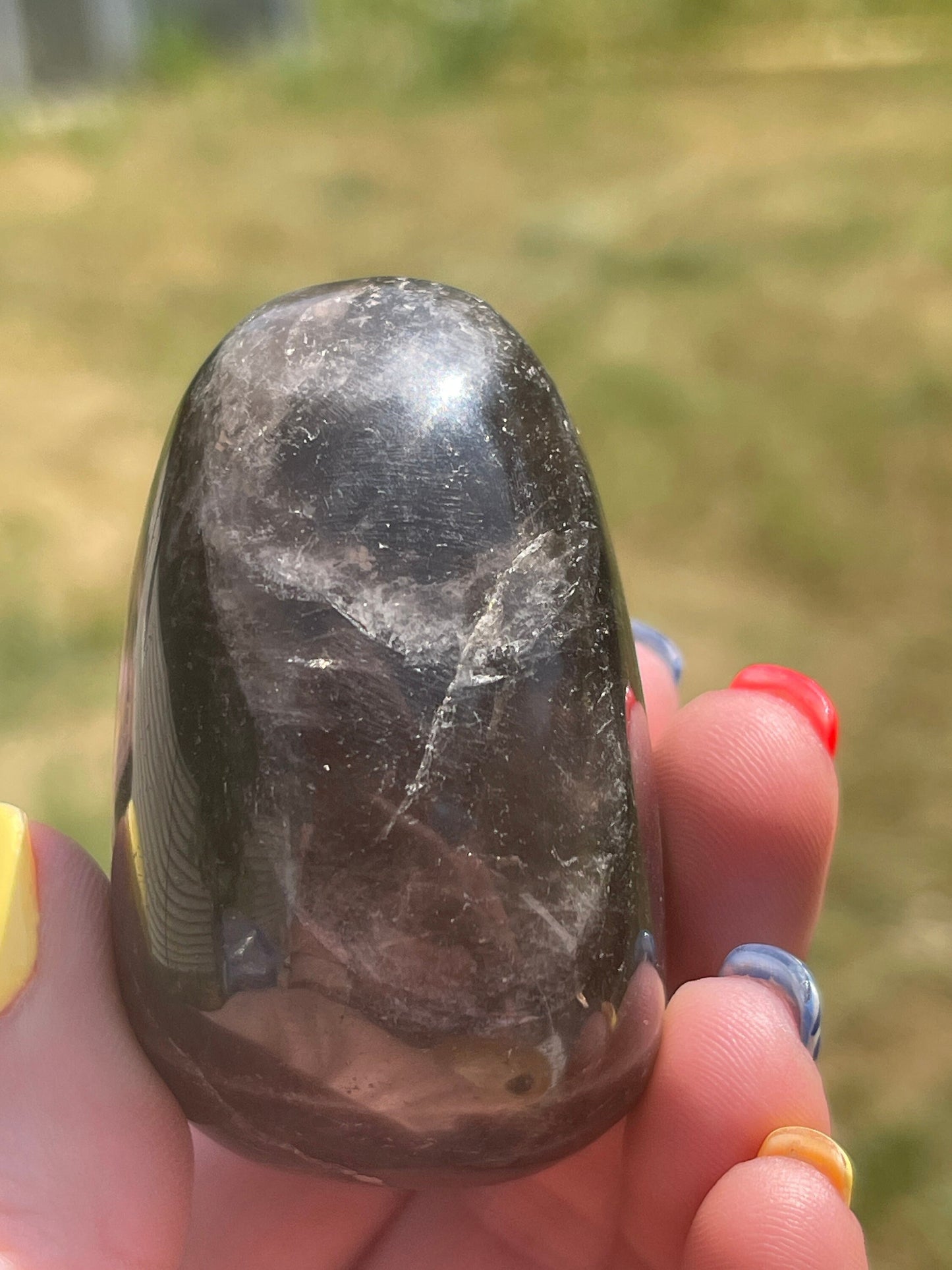 Black Rose Quartz Palm Stone with Flash