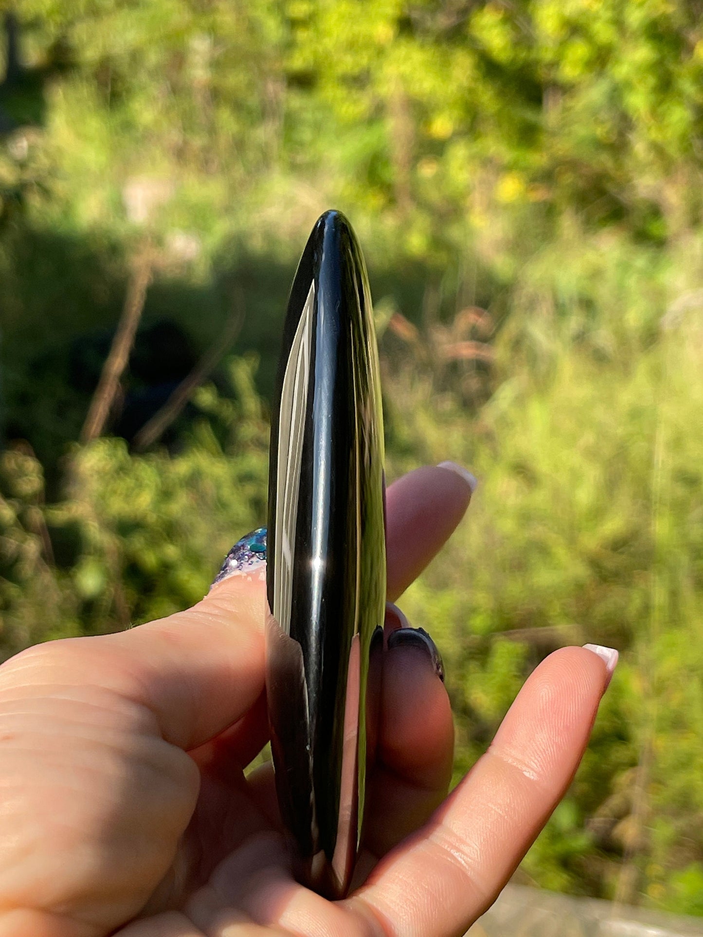 Black Rainbow Obsidian Palm Stone