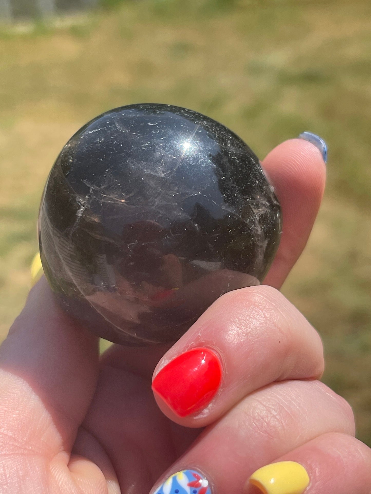 Black Rose Quartz Palm Stone with Flash