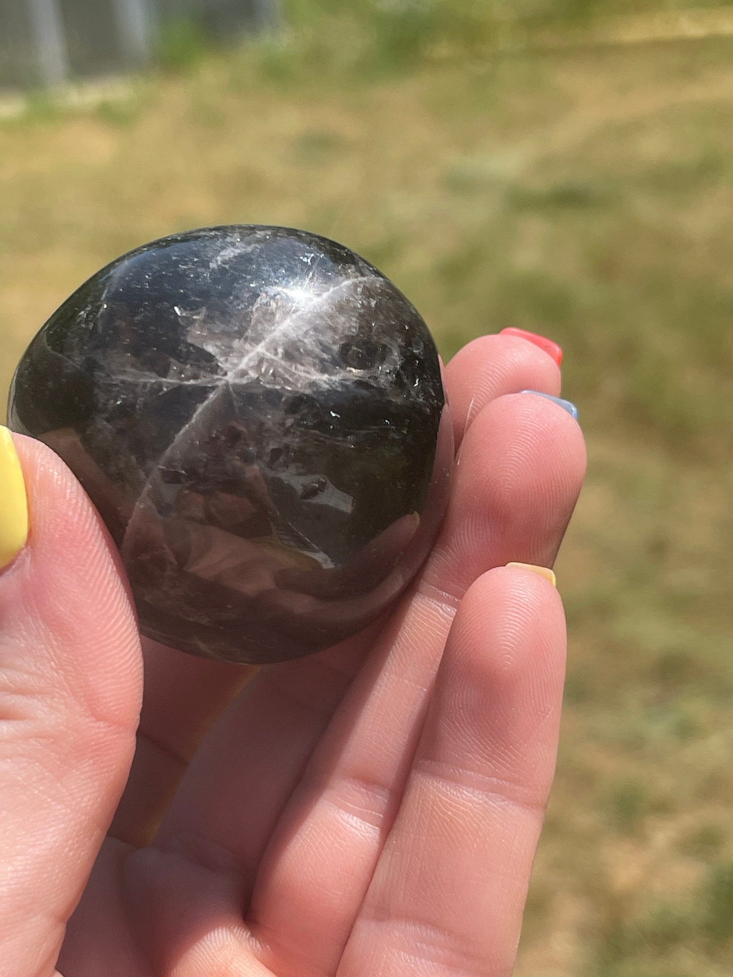 Black Rose Quartz Palm Stone with Flash