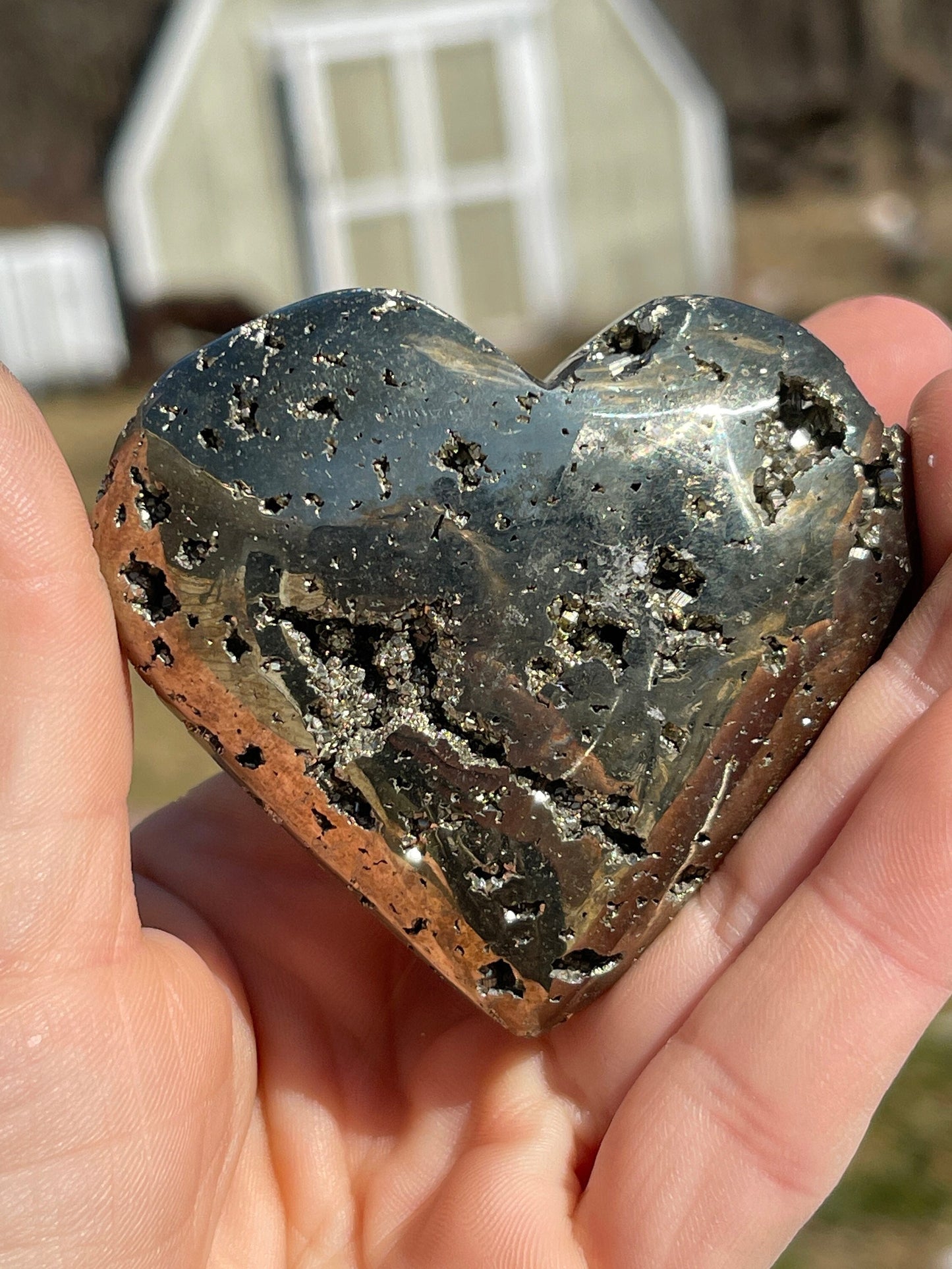 Pyrite Crystal Heart Carving: Abundance Manifestation Gift