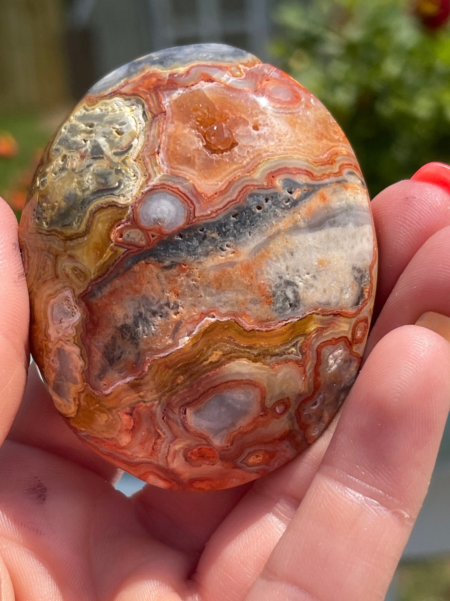 Crazy Lace Agate Palm Stone