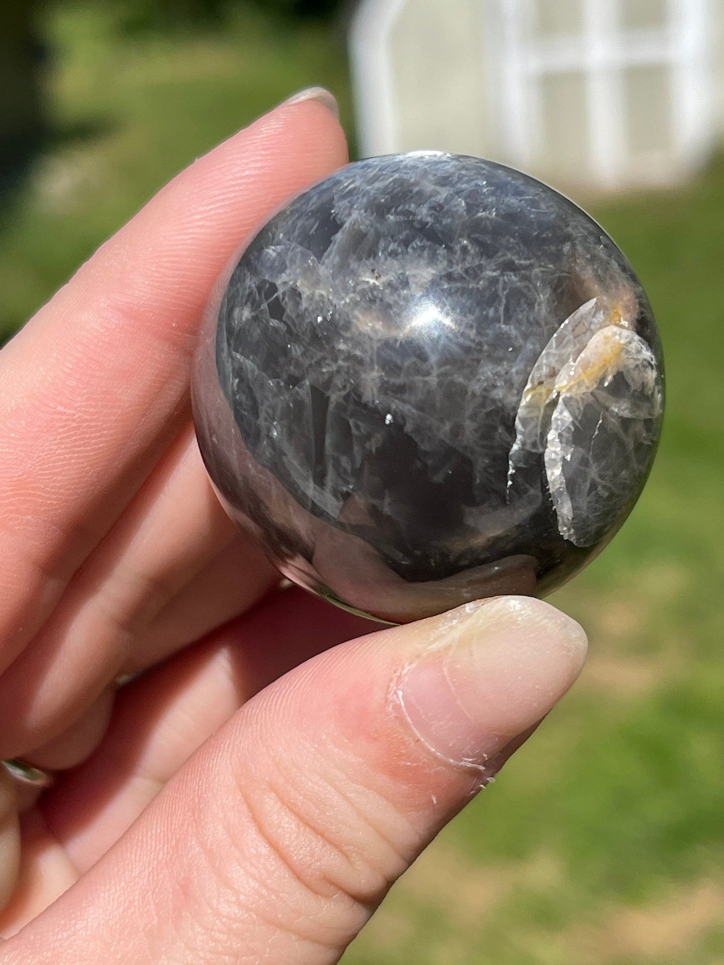 Silver sheen obsidian sphere