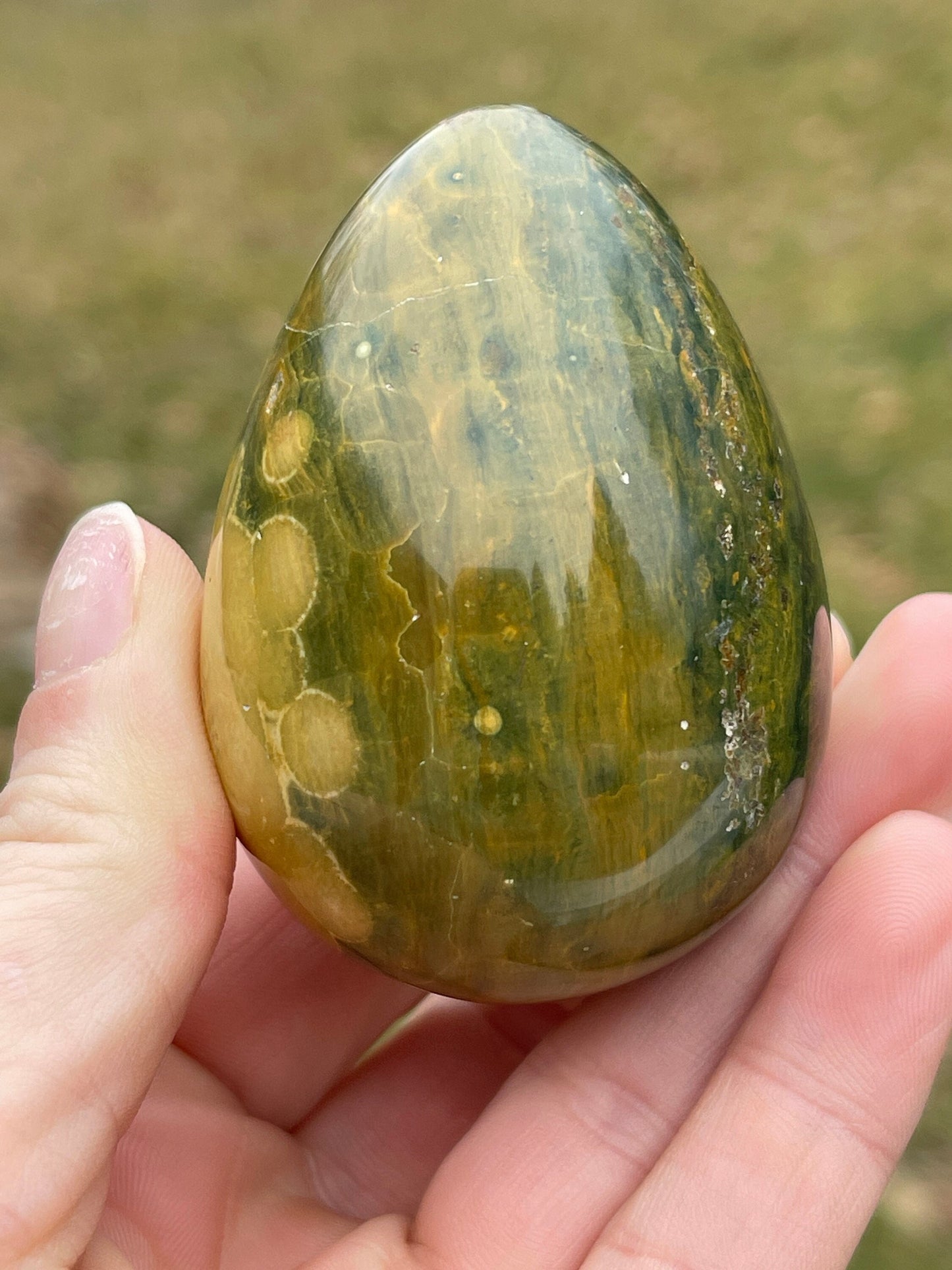 Ocean Jasper Crystal Egg: Meditation Stone Carving