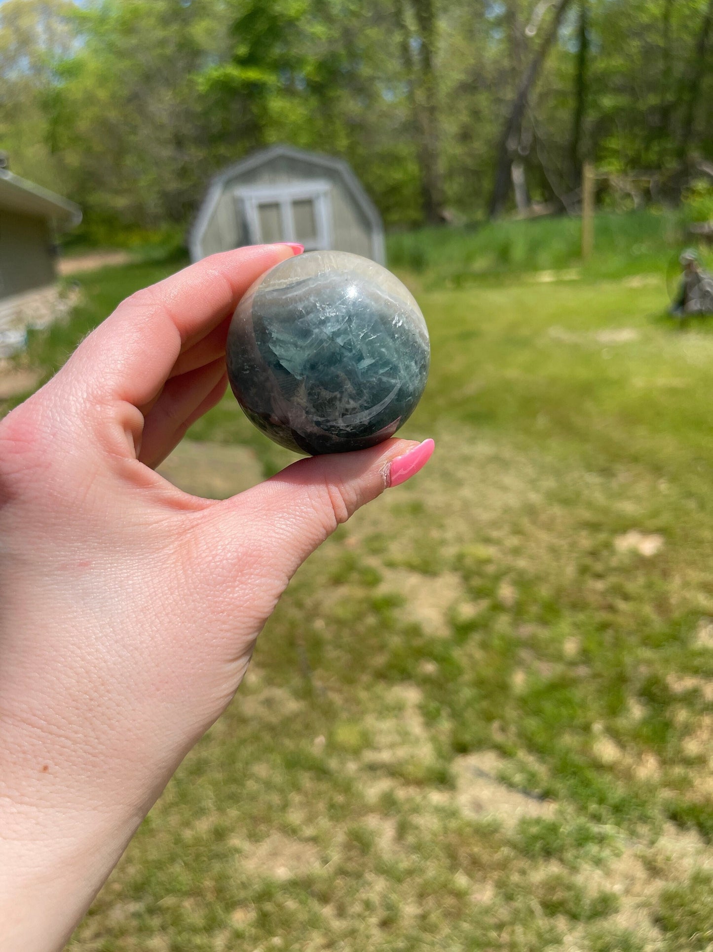 Blue Green Fluorite Crystal Sphere: Meditation Stone