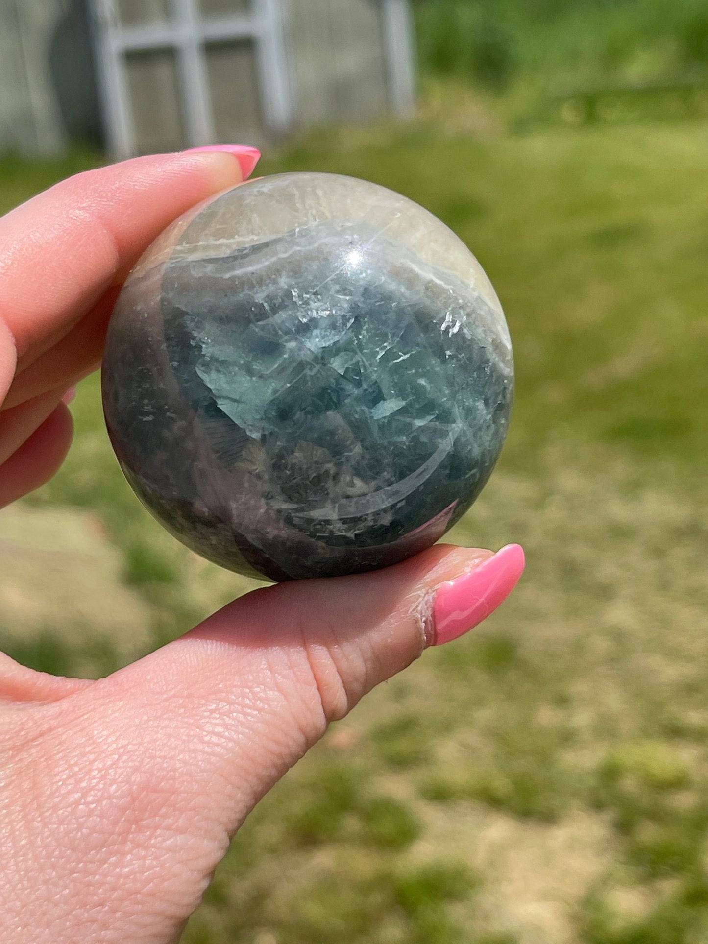 Blue Green Fluorite Crystal Sphere: Meditation Stone