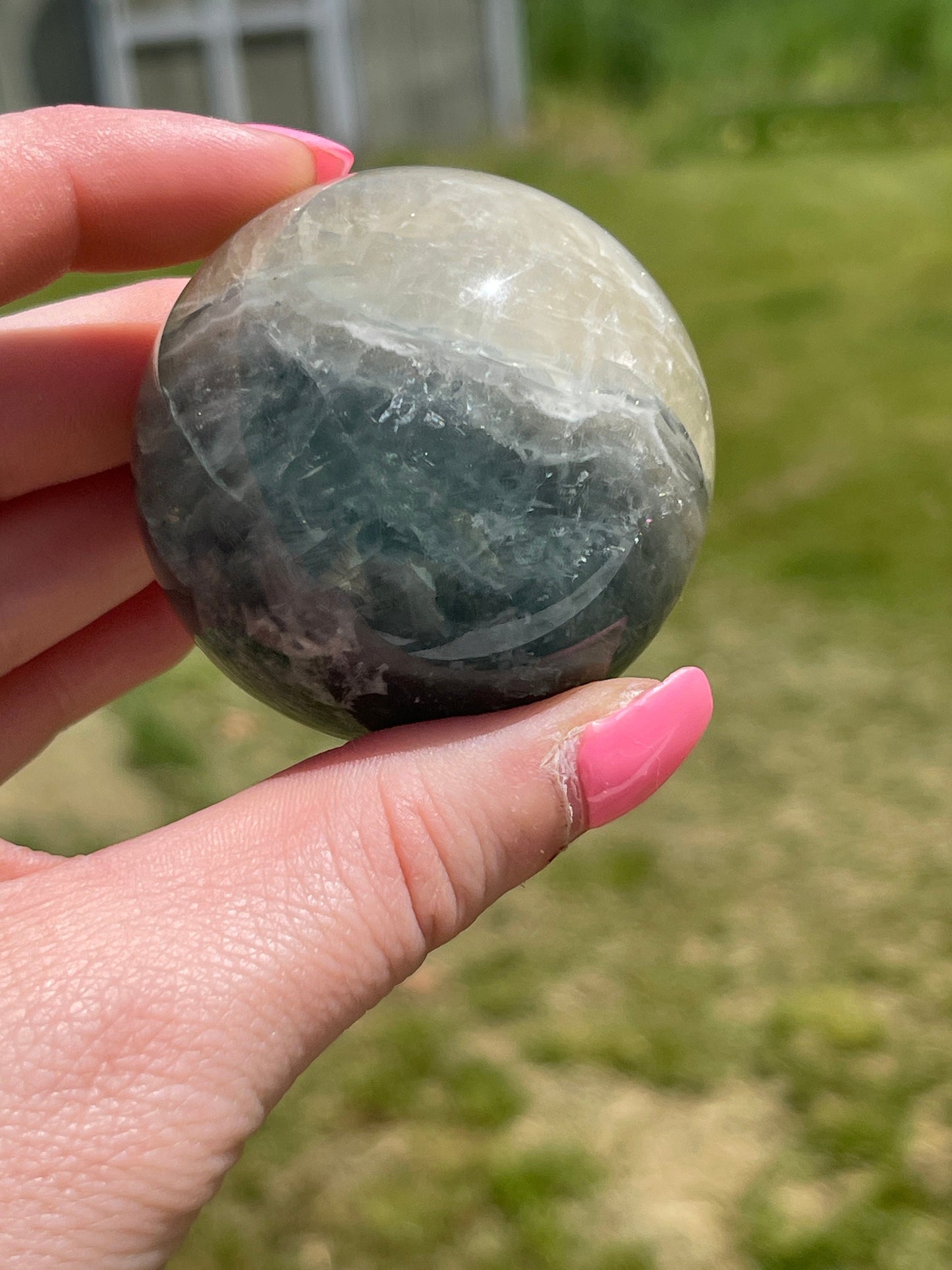 Blue Green Fluorite Crystal Sphere: Meditation Stone