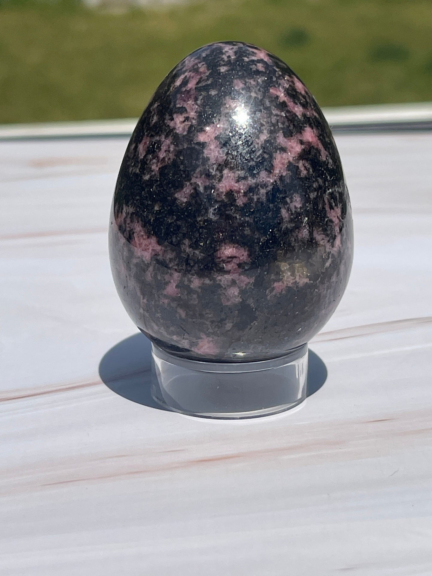 Rhodonite Crystal Egg Carving