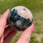 Pink amethyst with moss agate sphere | crystal gift | meditation stone | crystal carving | sparkle