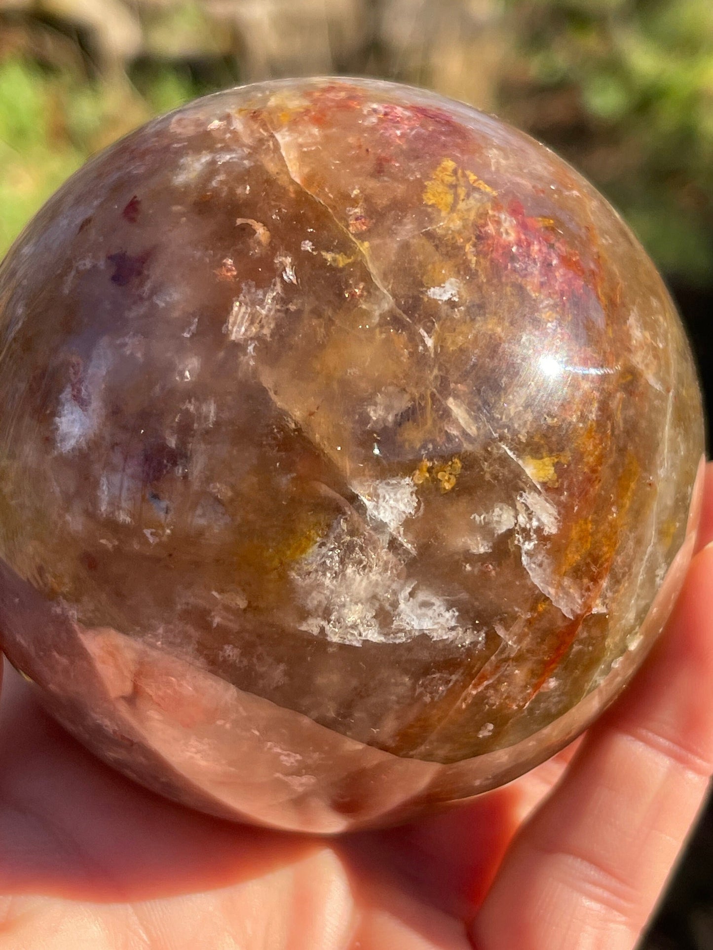 Large Fire Quartz with Golden Healer Quartz Sphere
