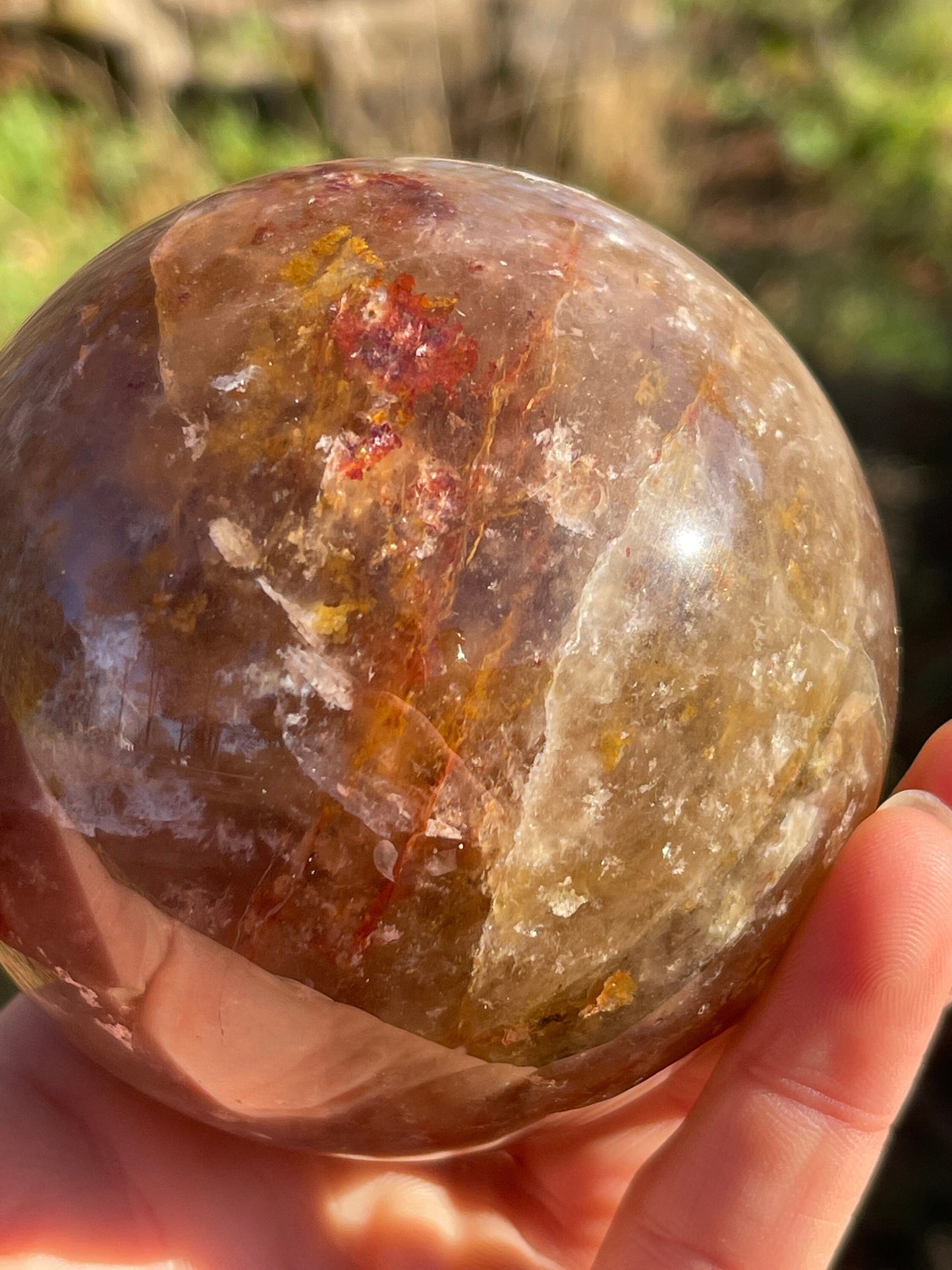 Large Fire Quartz with Golden Healer Quartz Sphere