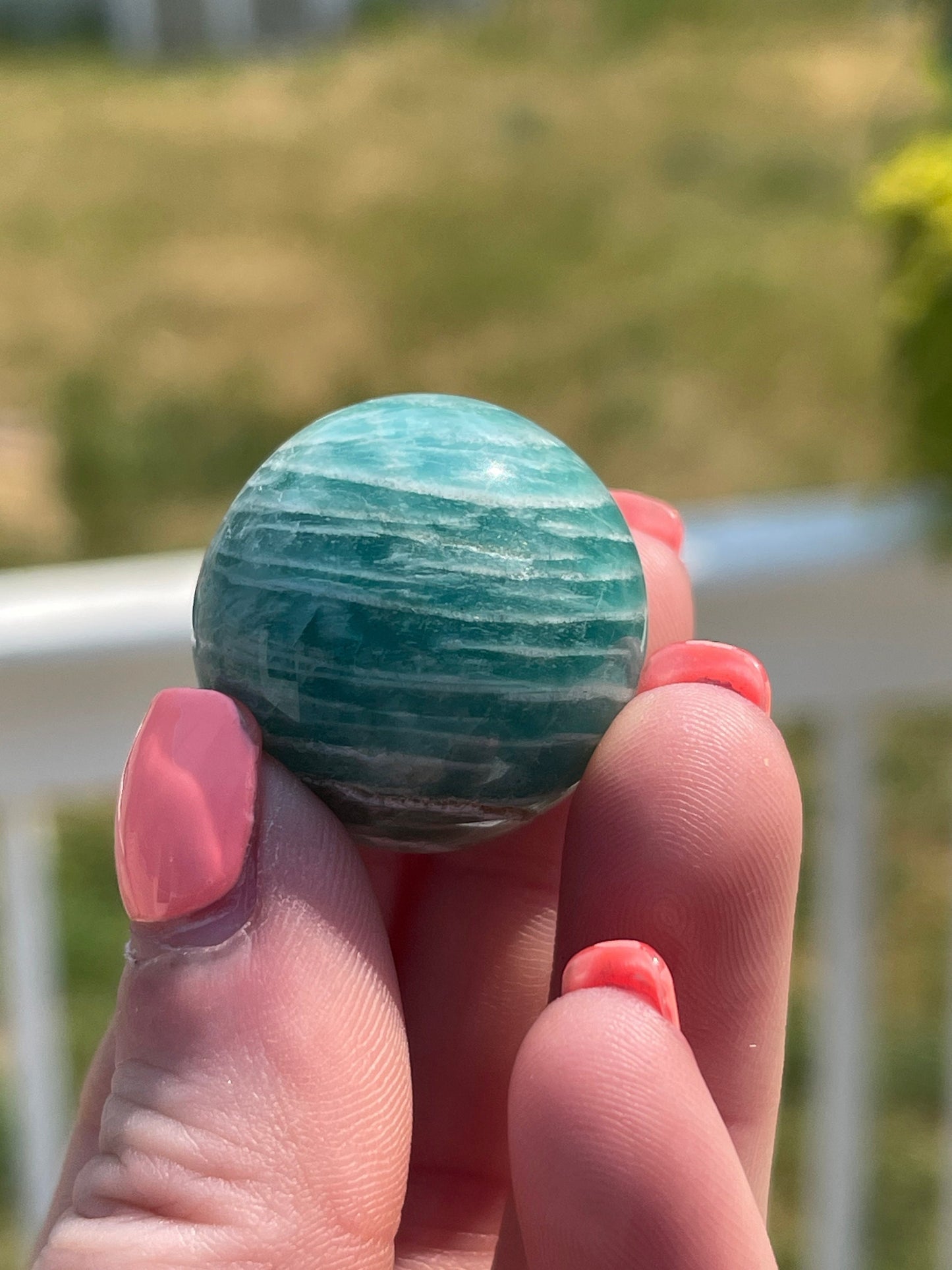 1 Amazonite with smoky quartz mini sphere