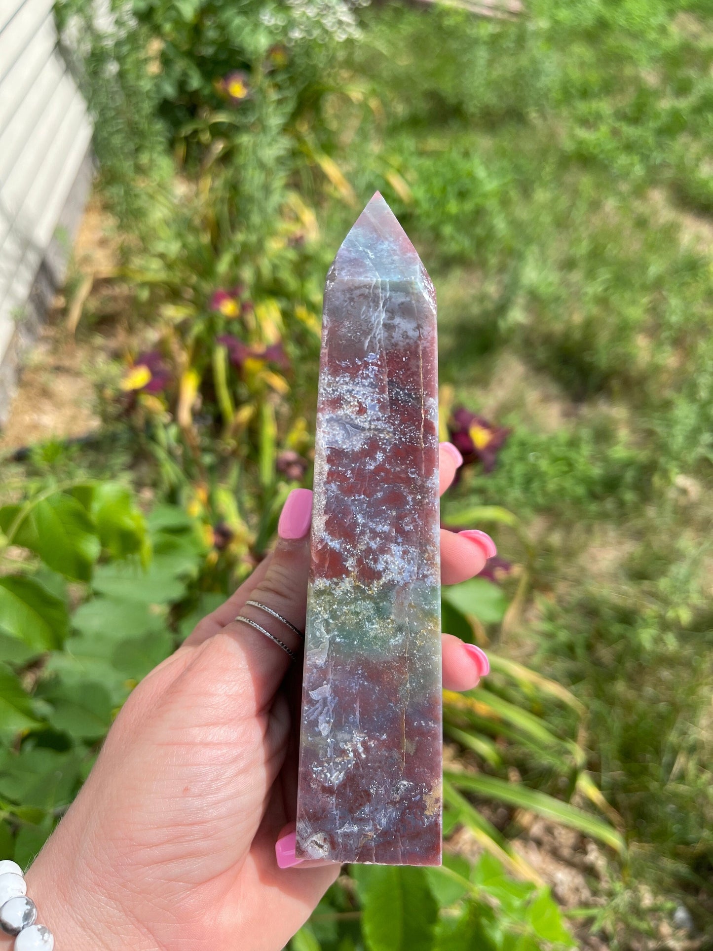 Red moss agate tower