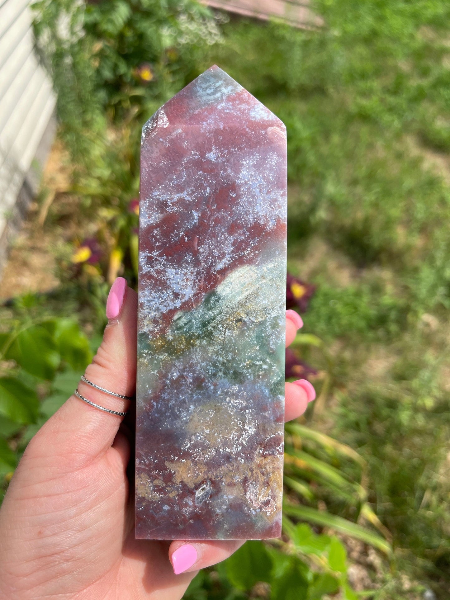 Red moss agate tower