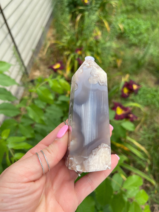 Blue Flower Agate Tower with Druzy