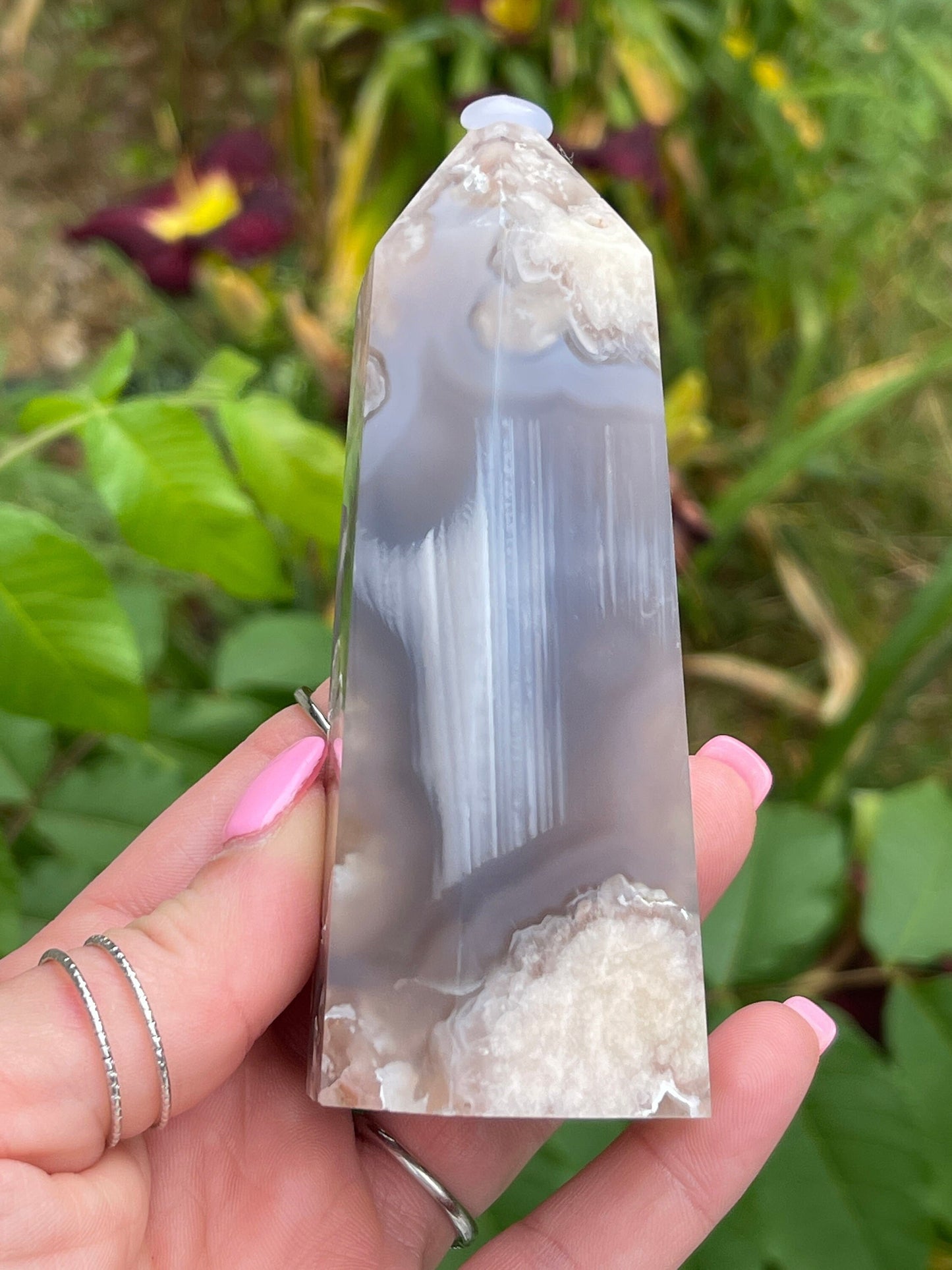 Blue Flower Agate Tower with Druzy