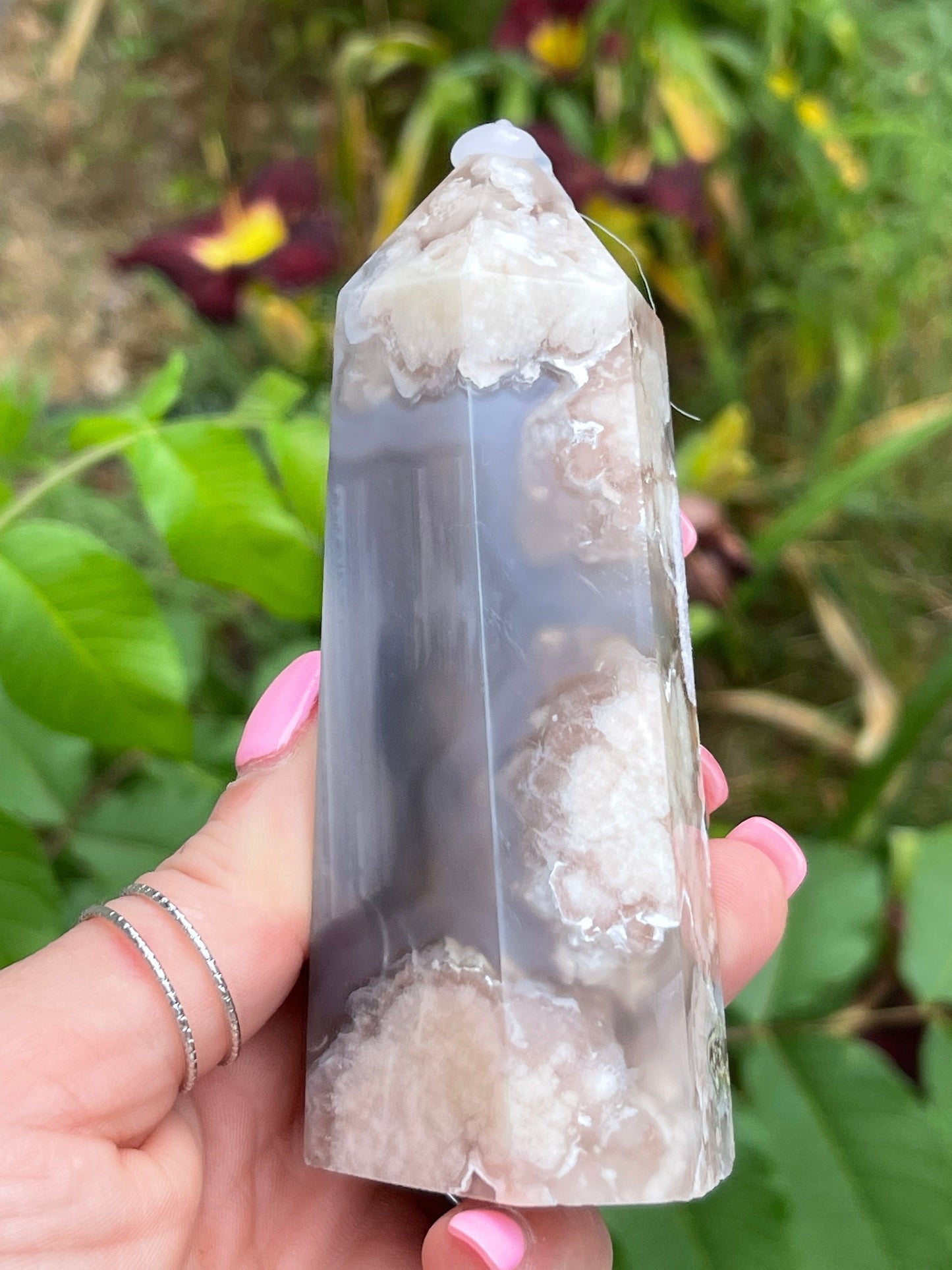 Blue Flower Agate Tower with Druzy