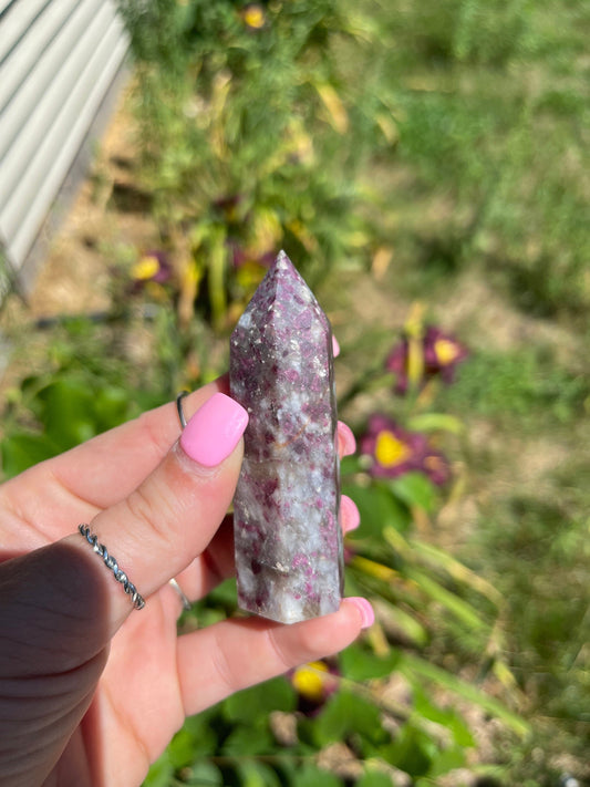 Rubellite Crystal Tower: Red Tourmaline Carving, Meditation Stone