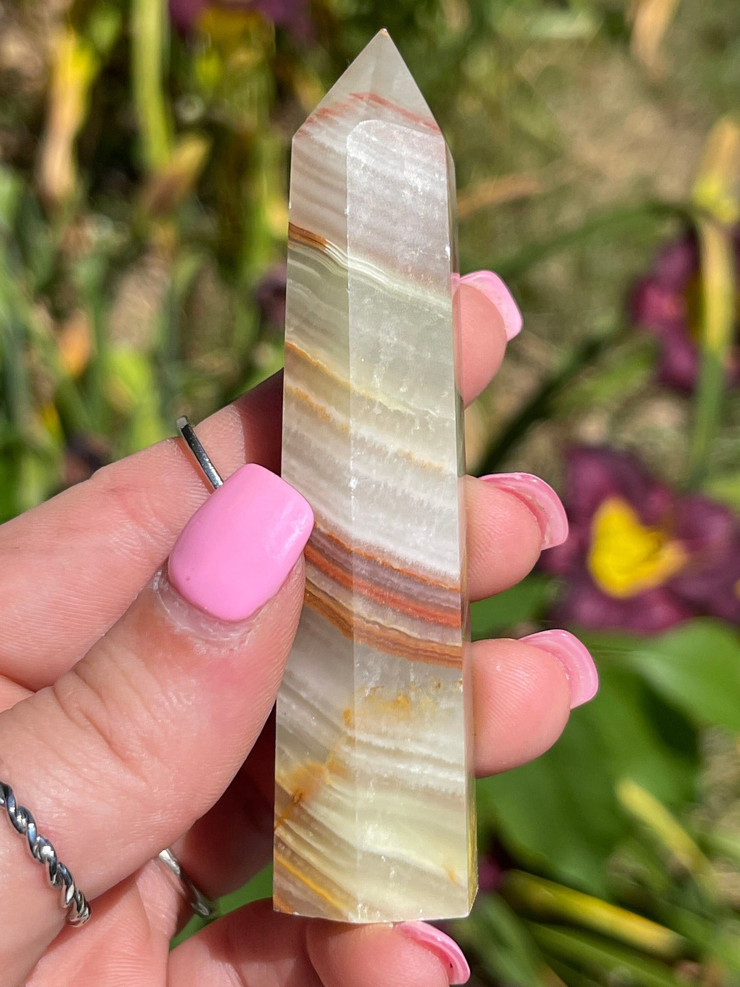 Banded Green Onyx Crystal Point Tower