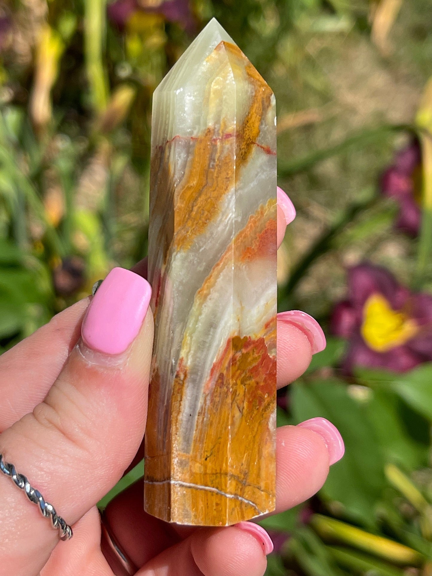 Banded Green Onyx Crystal Point Tower
