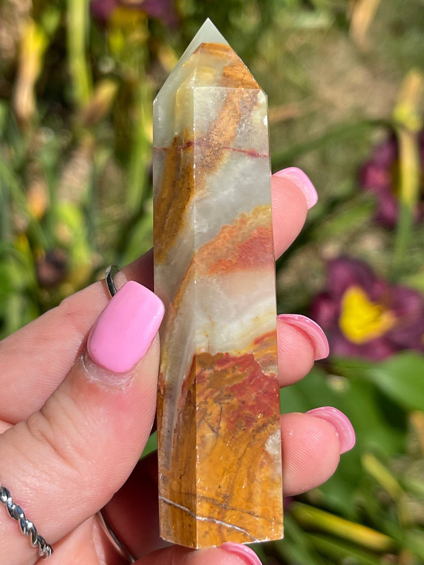Banded Green Onyx Crystal Point Tower