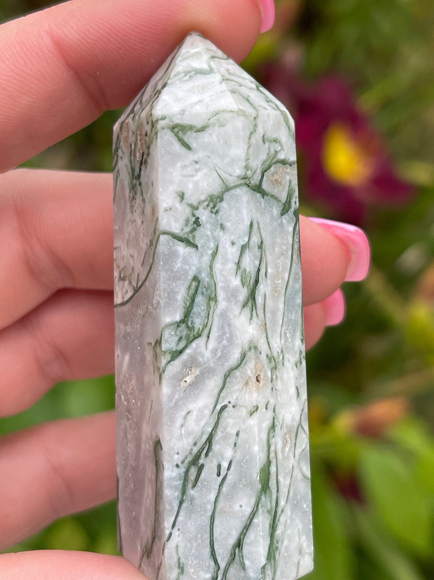 Moss Agate Crystal Tower: Meditation Stone Gift