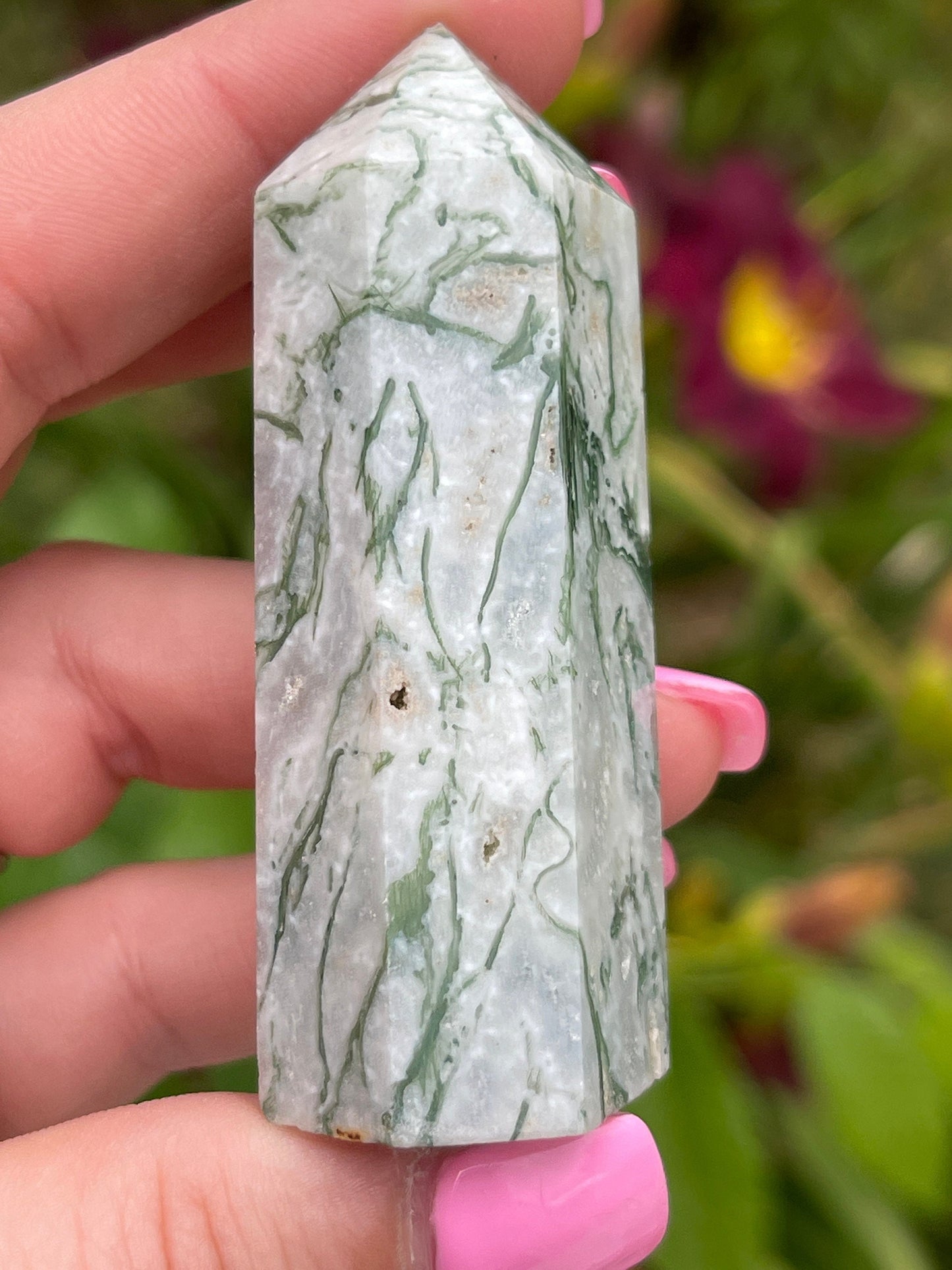 Moss Agate Crystal Tower: Meditation Stone Gift