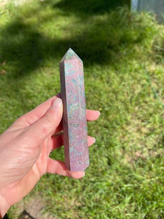 Ruby in Kyanite Crystal Tower: UV Reactive Gift (5.6in)