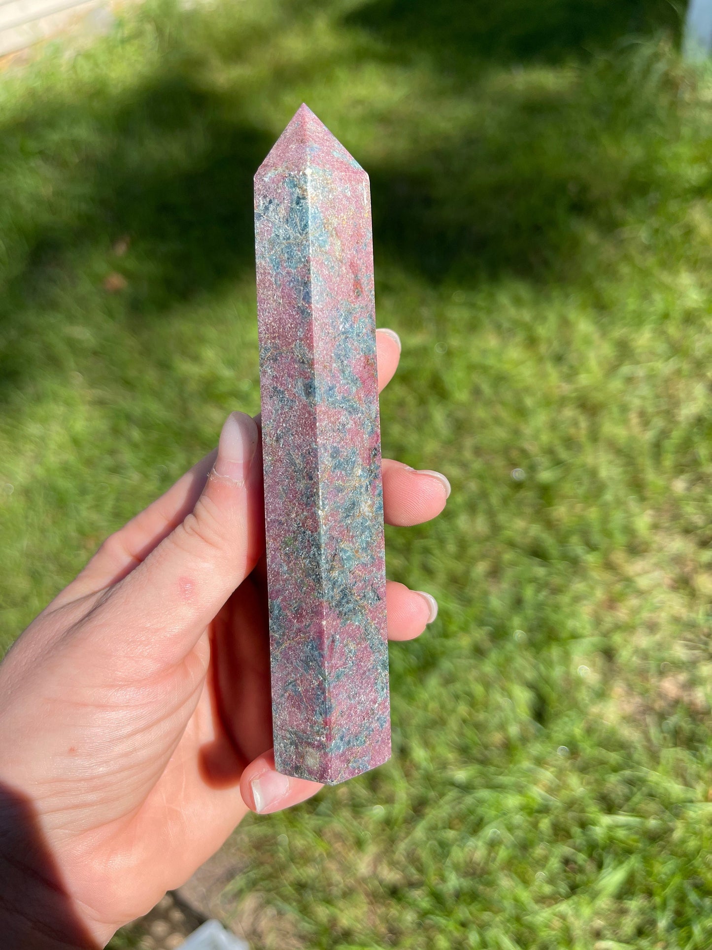 Ruby in Kyanite Crystal Tower: UV Reactive Healing Stone