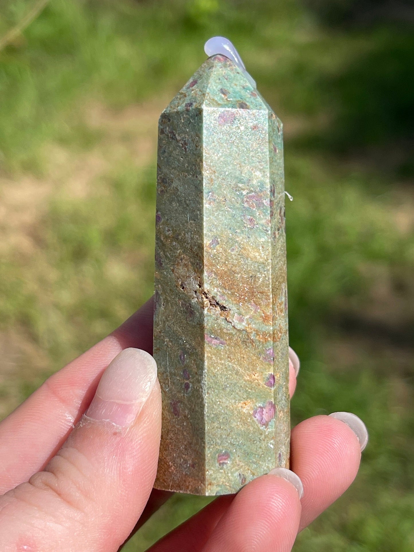 Ruby fuchsite crystal tower