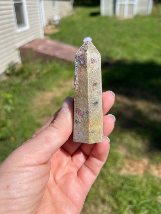 Ruby fuchsite crystal tower