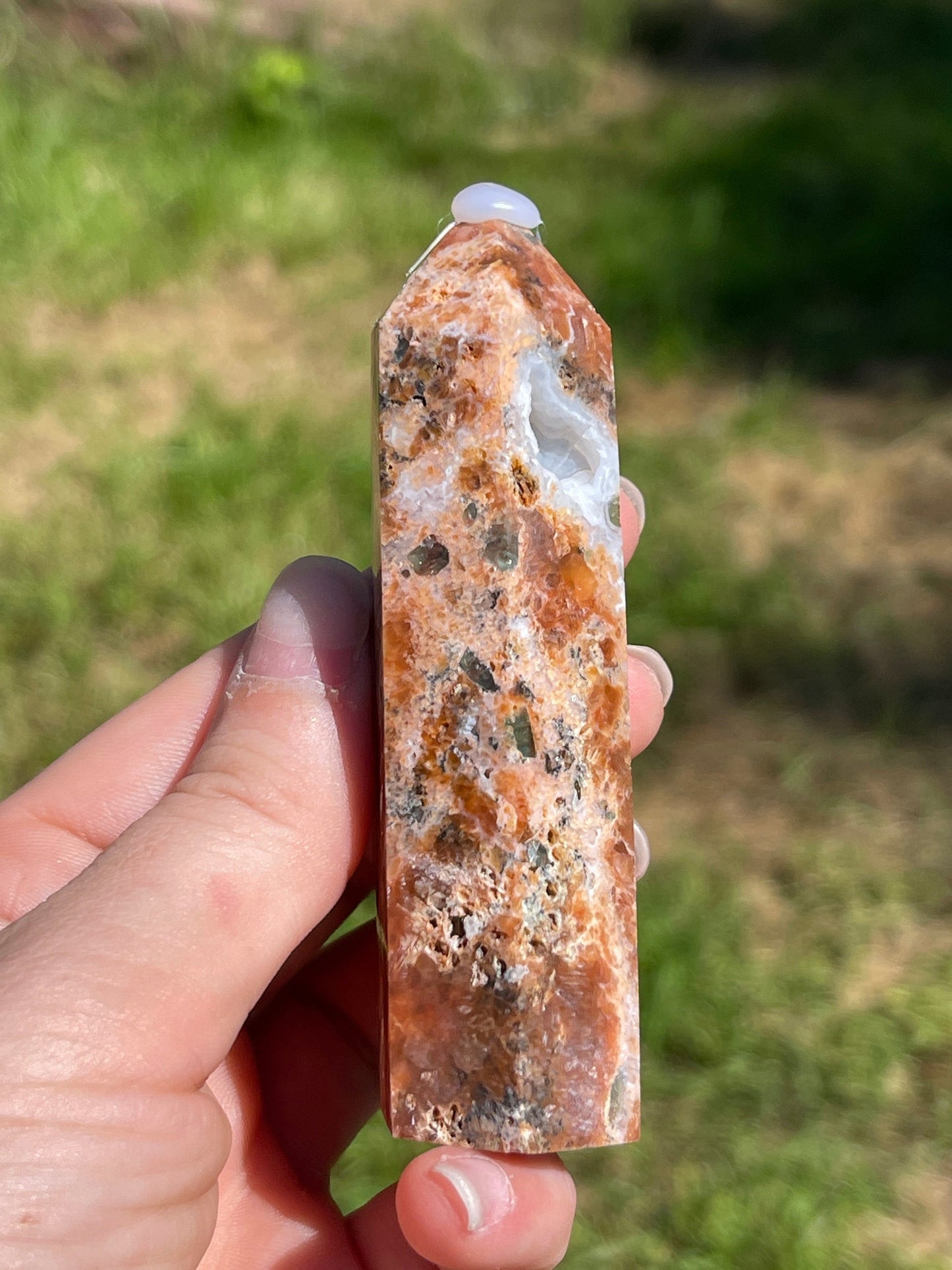 Calcite & Blue Apatite Crystal Tower