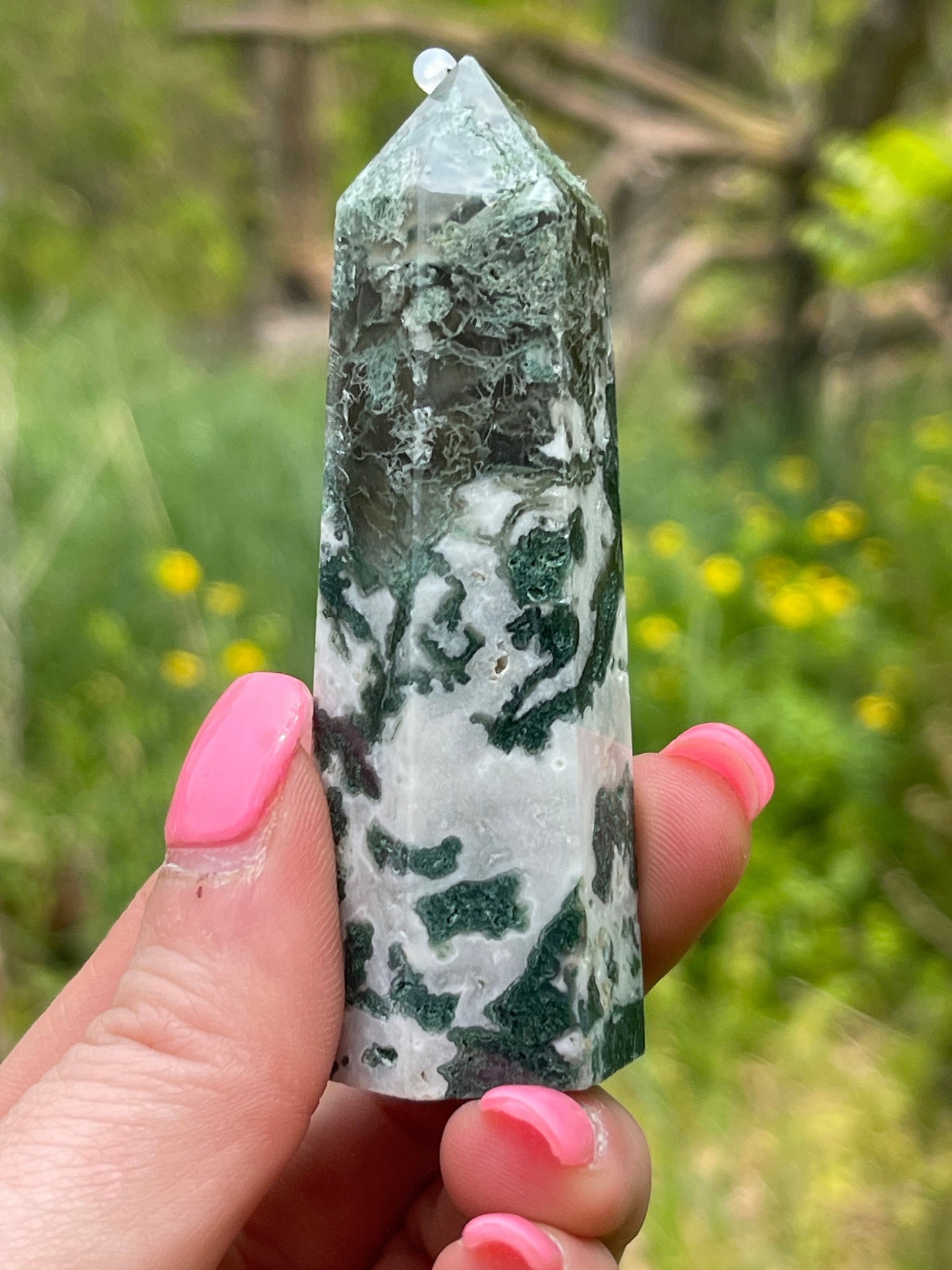 Moss Agate Tower: Crystal Point, New Beginnings Gift