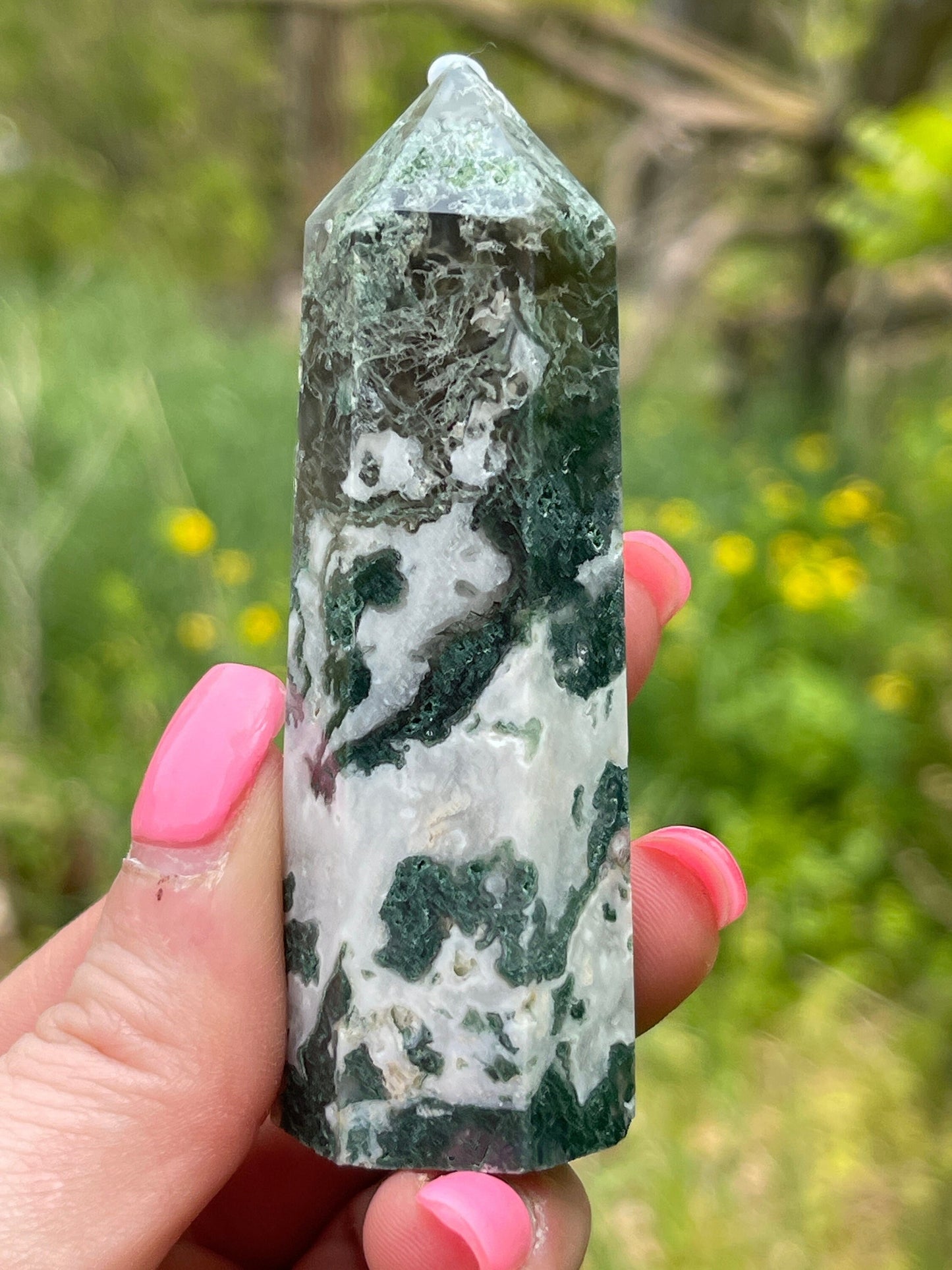 Moss Agate Tower: Crystal Point, New Beginnings Gift