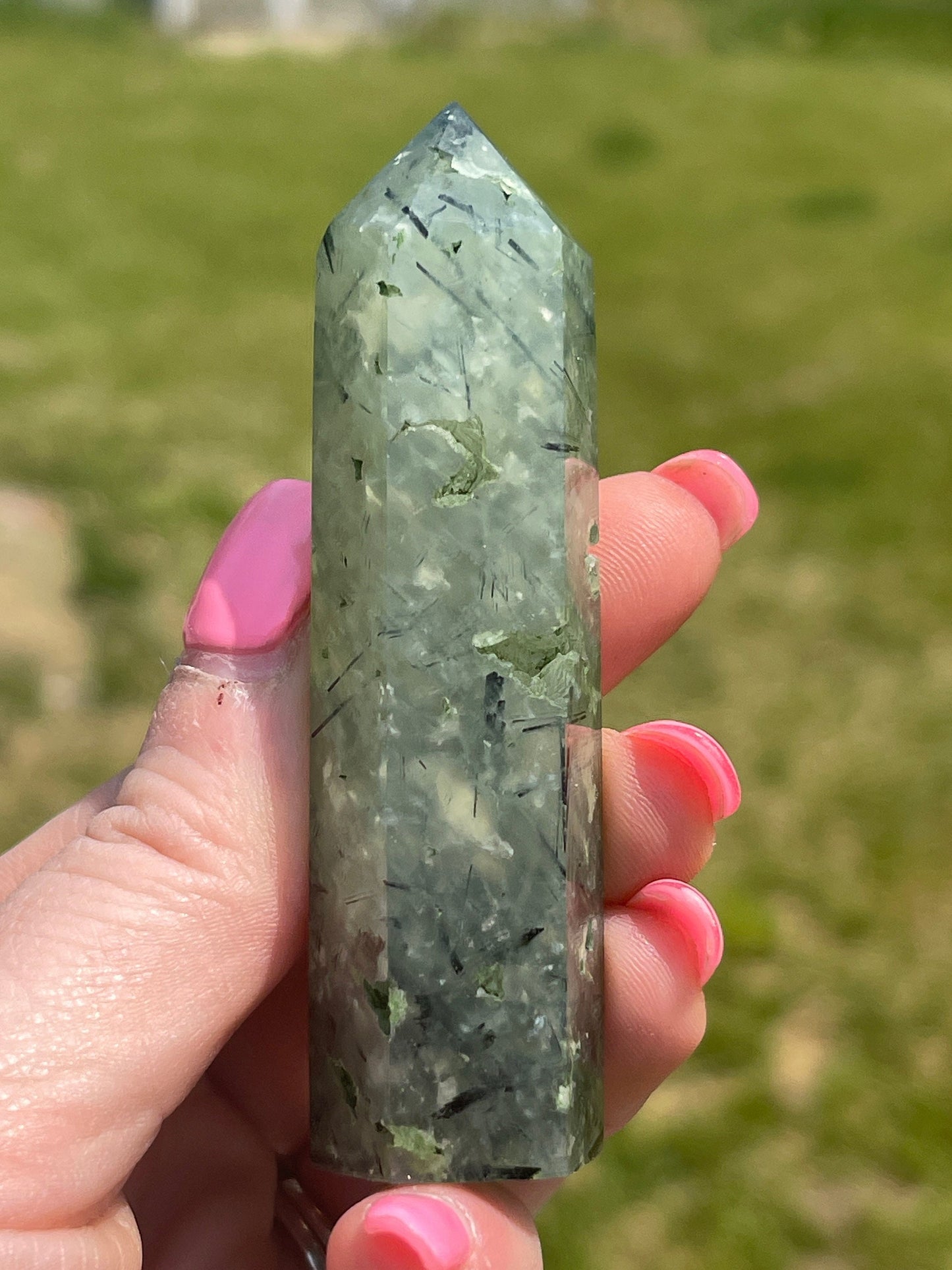 Prehnite Crystal Tower: Meditation Stone Carving (3.2in)