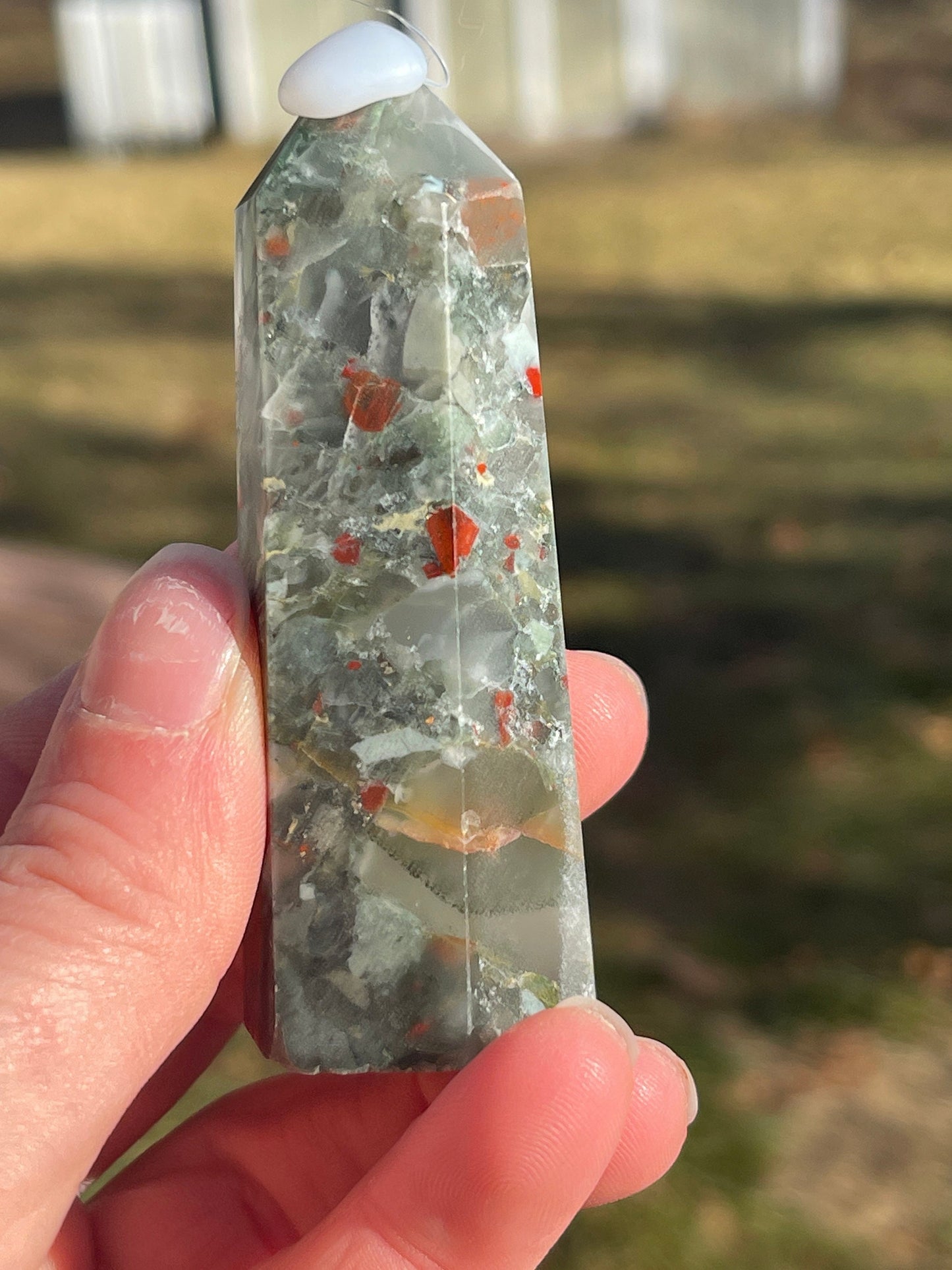 African Bloodstone Crystal Tower D with Pyrite Inclusions | crystal Carving | Meditation Stone | Abundance