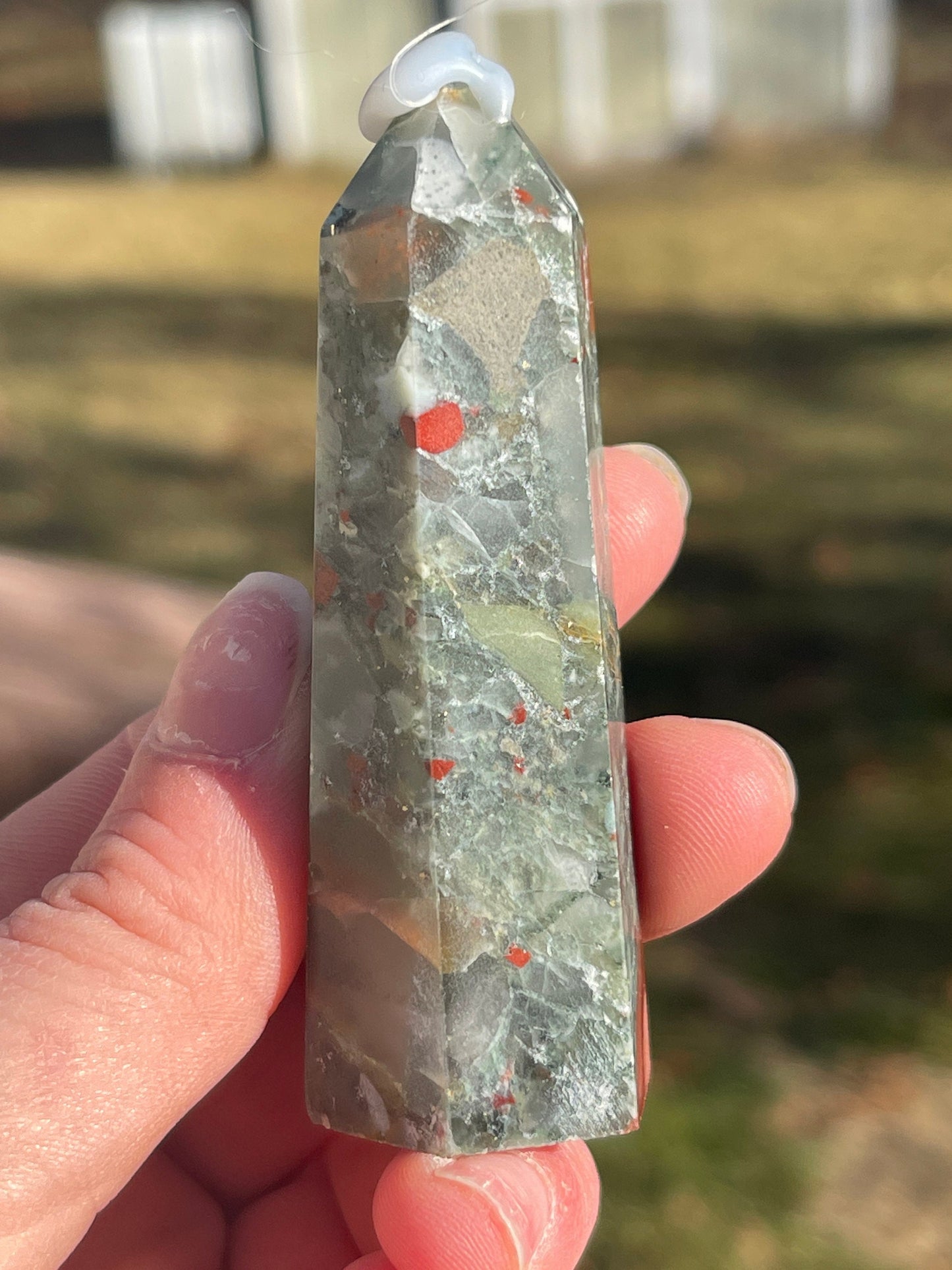 African Bloodstone Crystal Tower D with Pyrite Inclusions | crystal Carving | Meditation Stone | Abundance