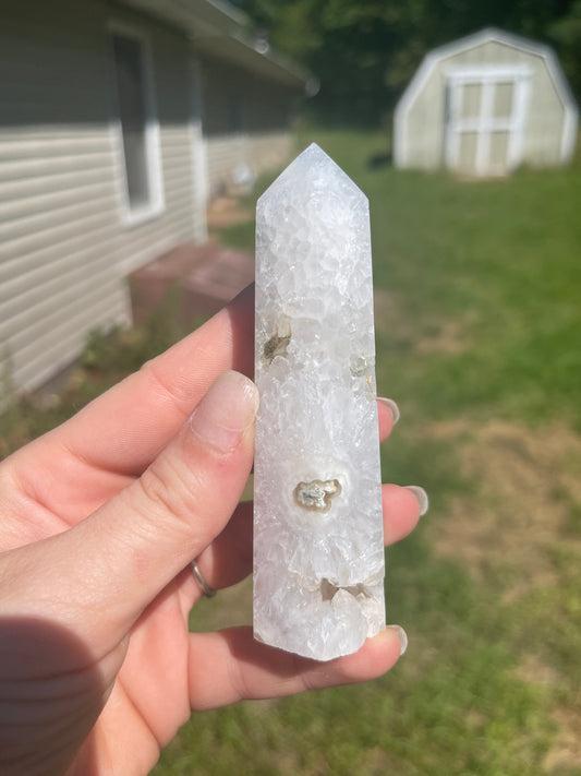 Moss Agate Crystal Tower: Healing Stone Point