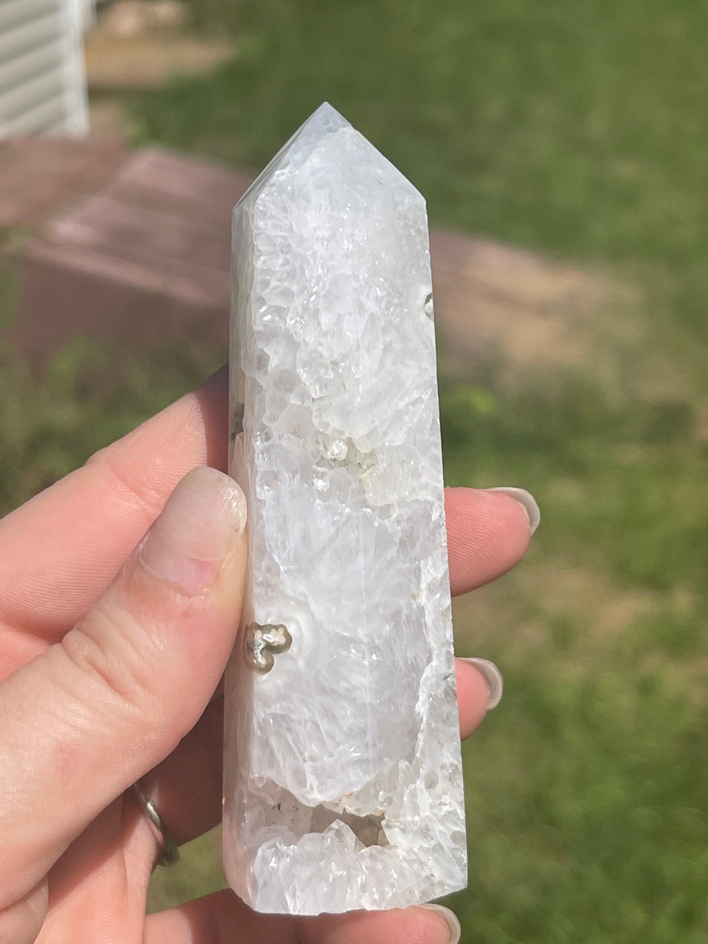 Moss Agate Crystal Tower: Healing Stone Point