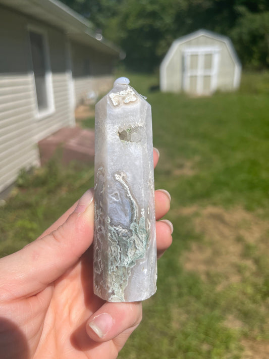 Moss Agate Crystal Tower