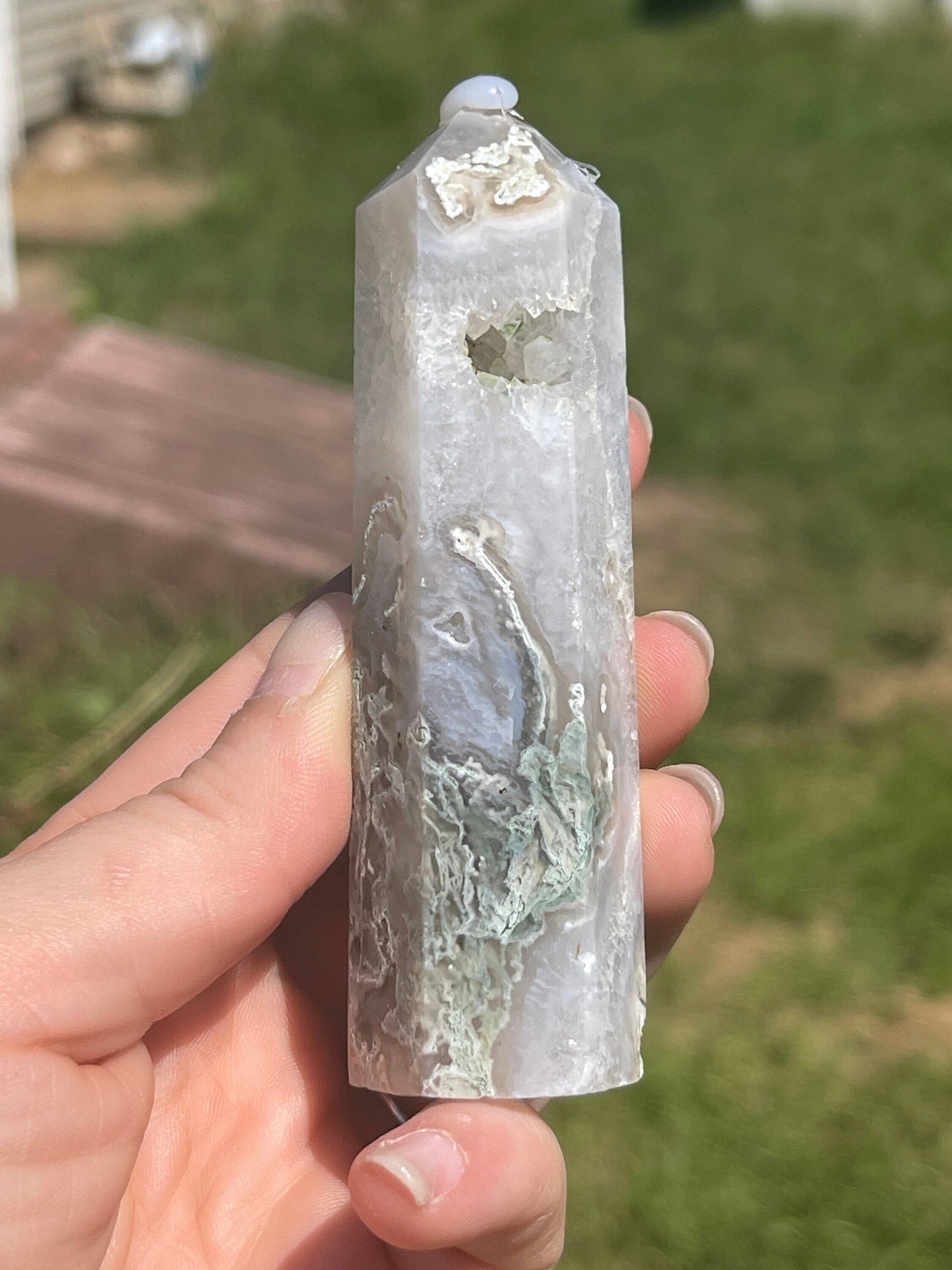 Moss Agate Crystal Tower