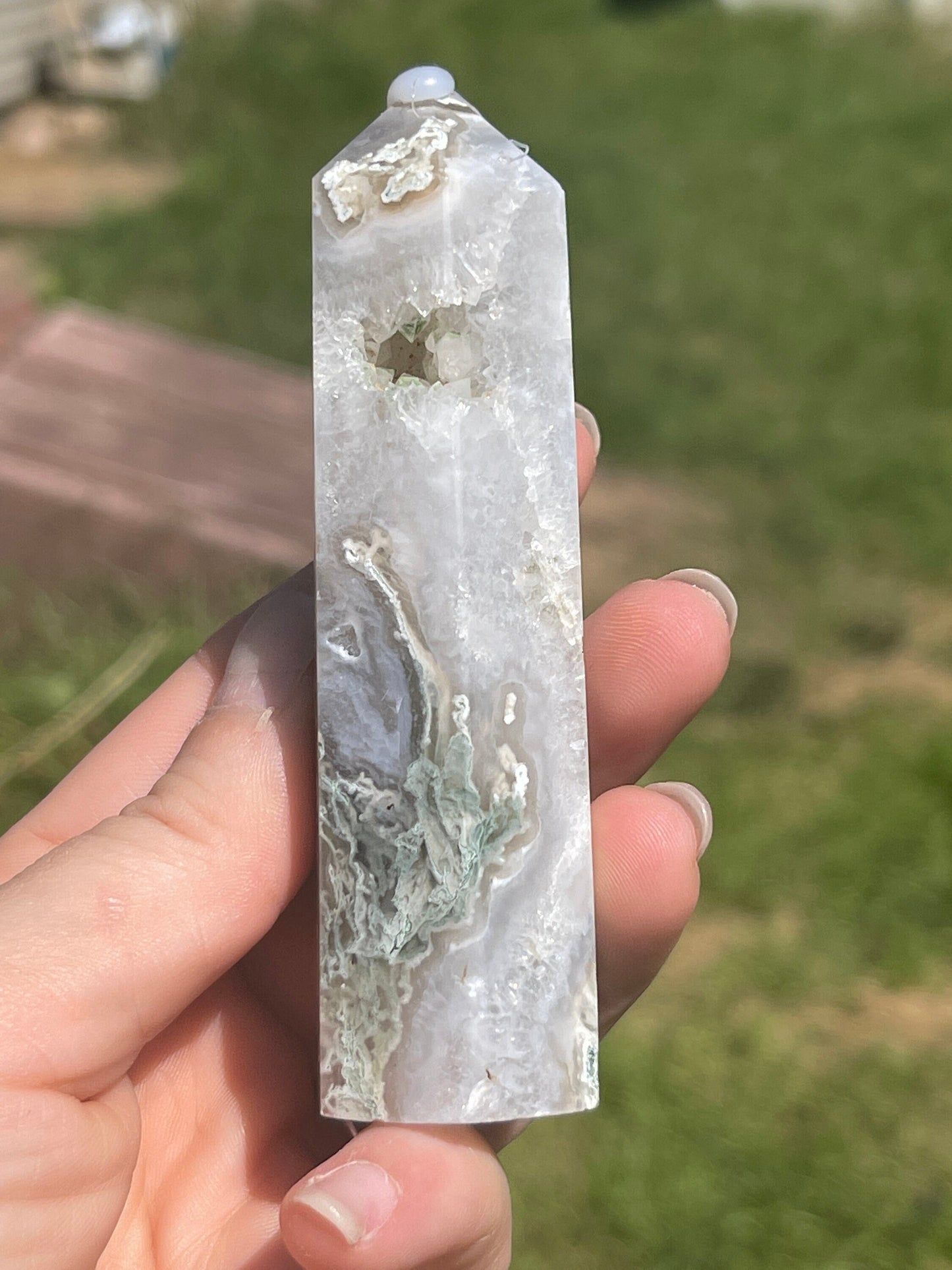 Moss Agate Crystal Tower
