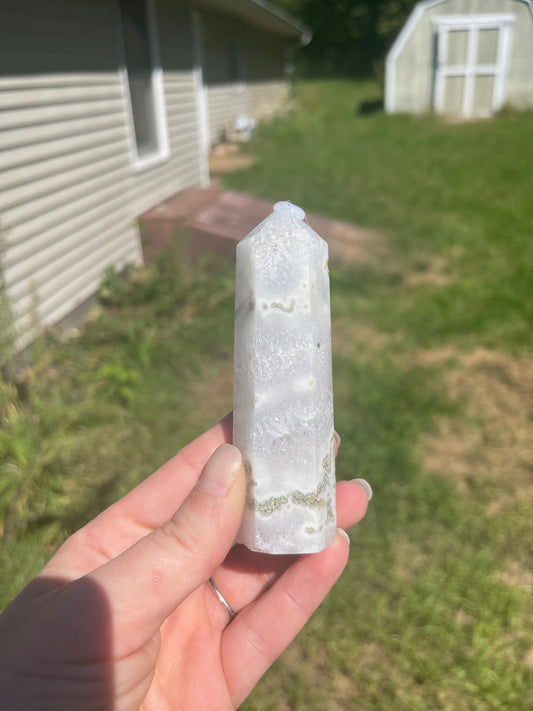 Moss Agate Crystal Tower