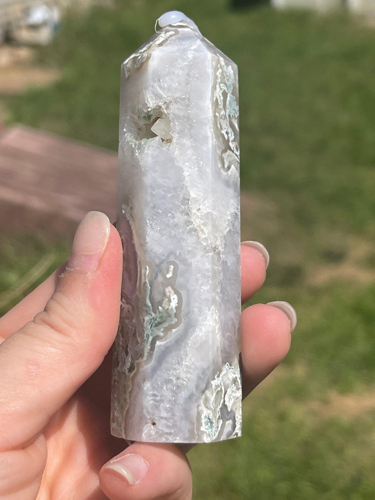 Moss Agate Crystal Tower