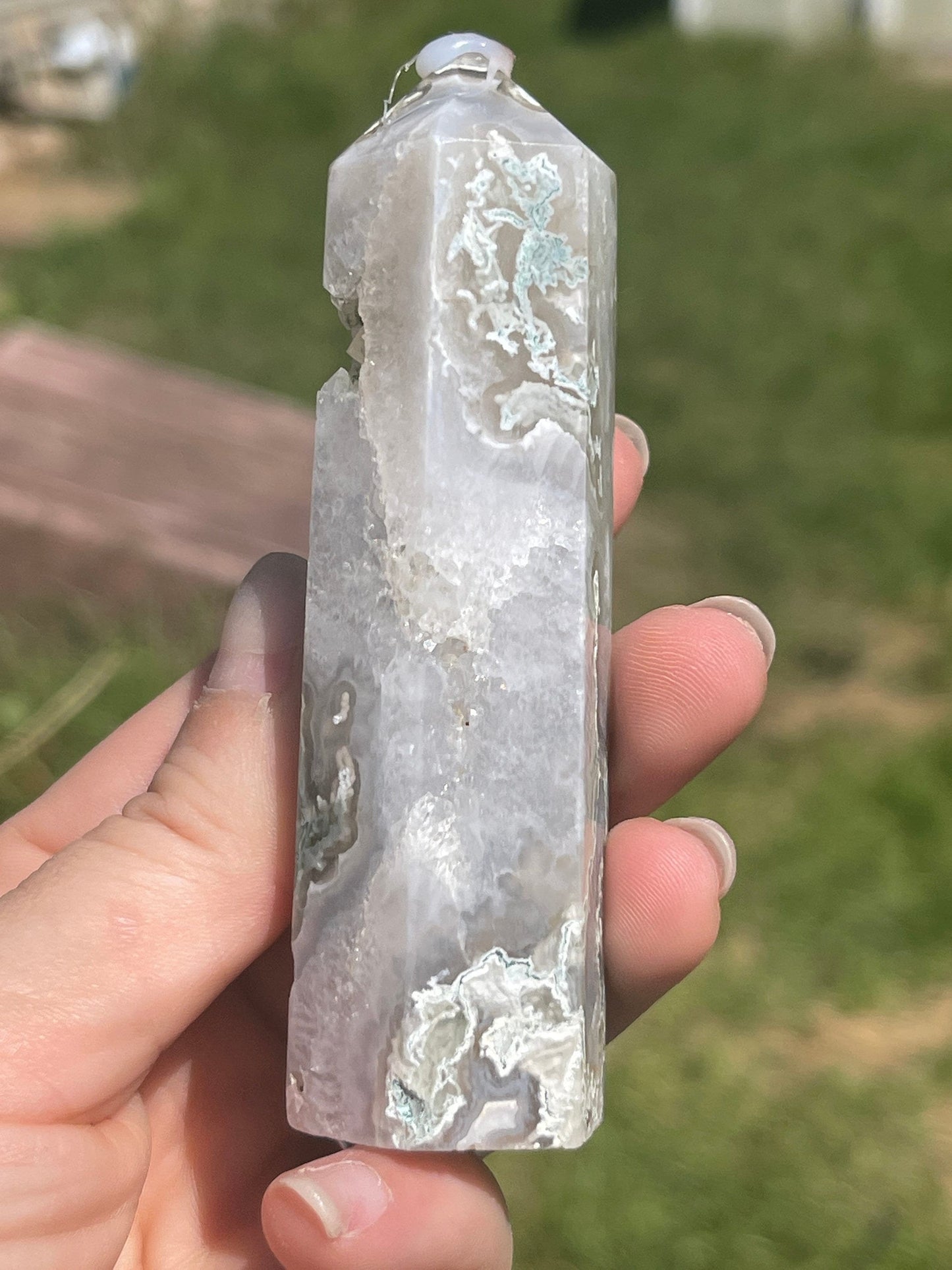 Moss Agate Crystal Tower